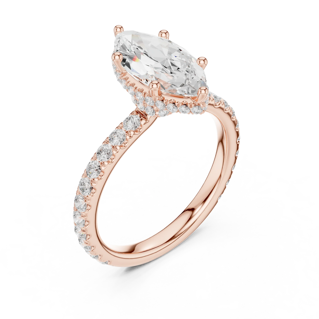 2.17 CT Marquise Cut Lab Grown Hidden Halo Pave Set 14K Gold Engagement Ring