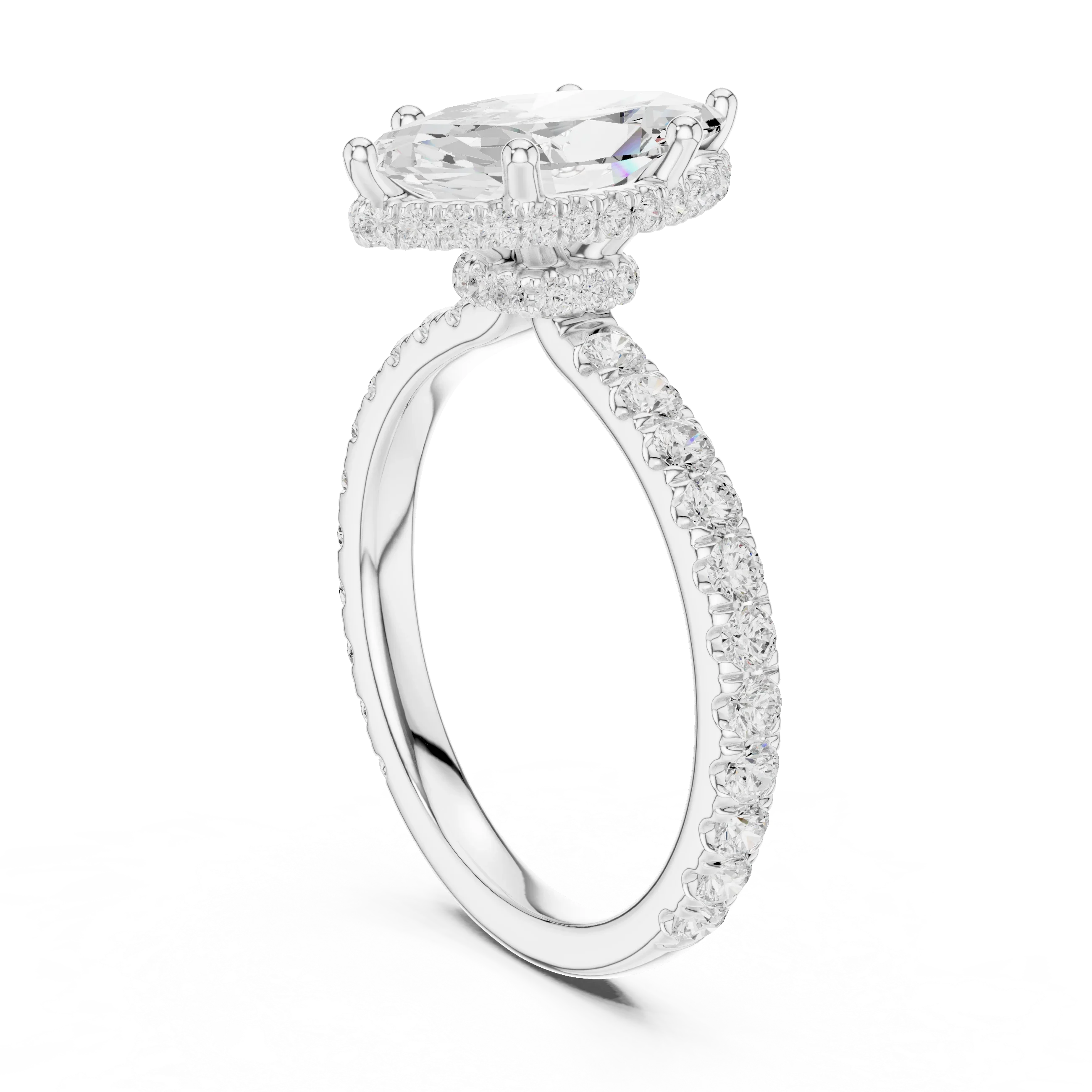 2.17 CT Marquise Cut Lab Grown Hidden Halo Pave Set 14K Gold Engagement Ring