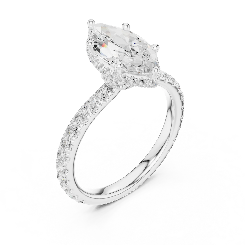 2.17 CT Marquise Cut Lab Grown Hidden Halo Pave Set 14K Gold Engagement Ring