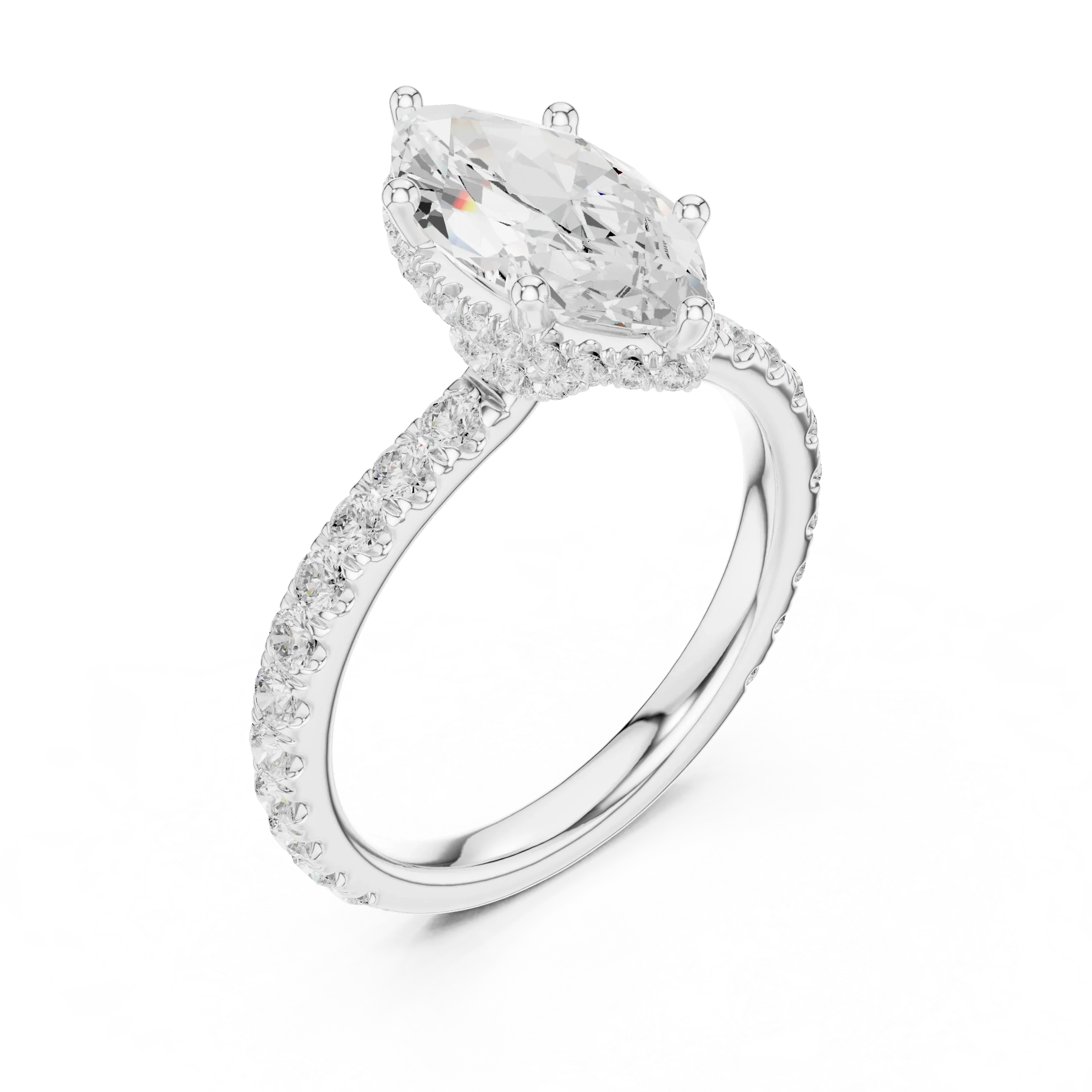2.17 CT Marquise Cut Lab Grown Hidden Halo Pave Set 14K Gold Engagement Ring