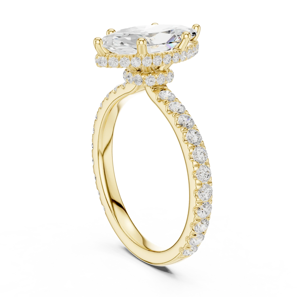 2.17 CT Marquise Cut Lab Grown Hidden Halo Pave Set 14K Gold Engagement Ring