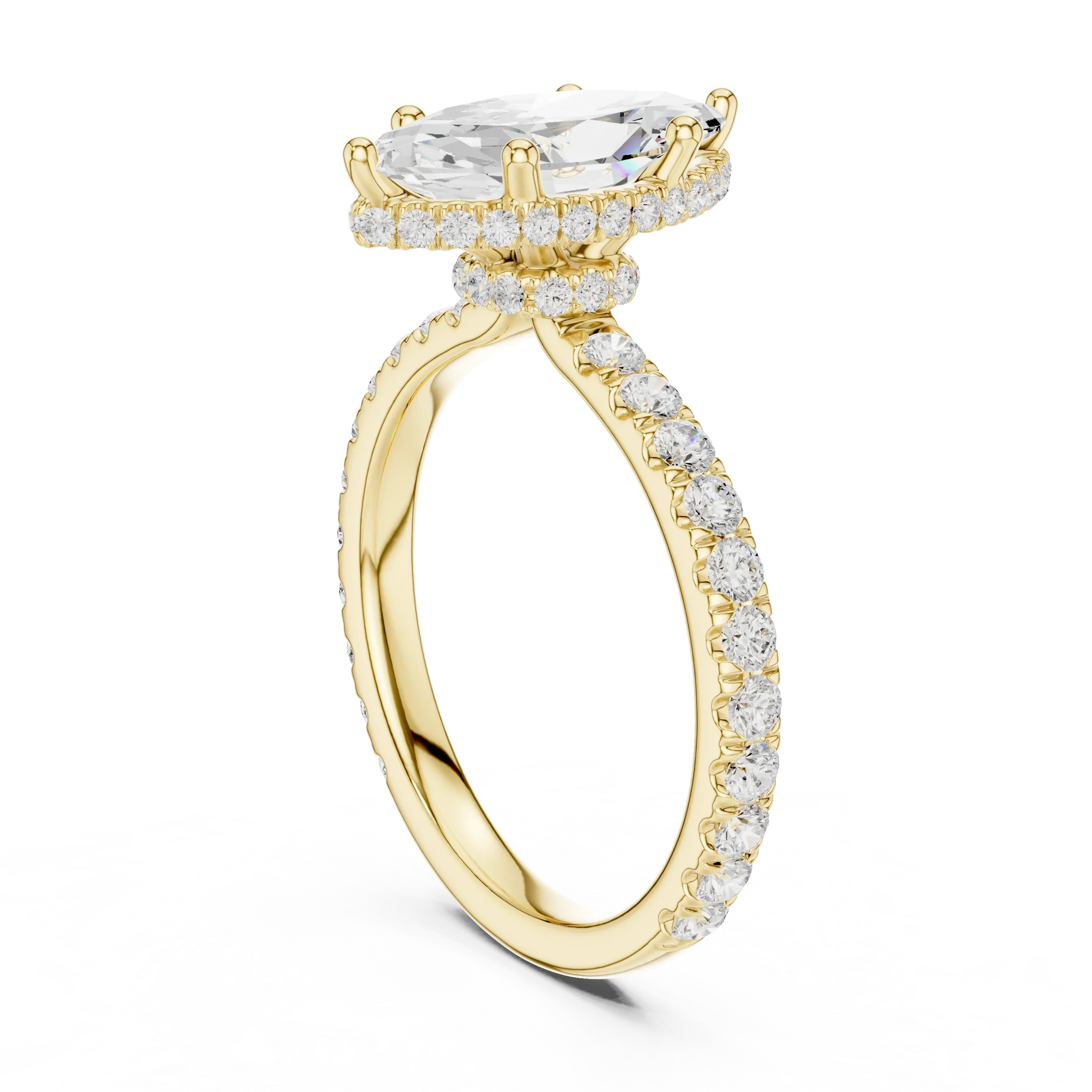2.17 CT Marquise Cut Lab Grown Hidden Halo Pave Set 14K Gold Engagement Ring