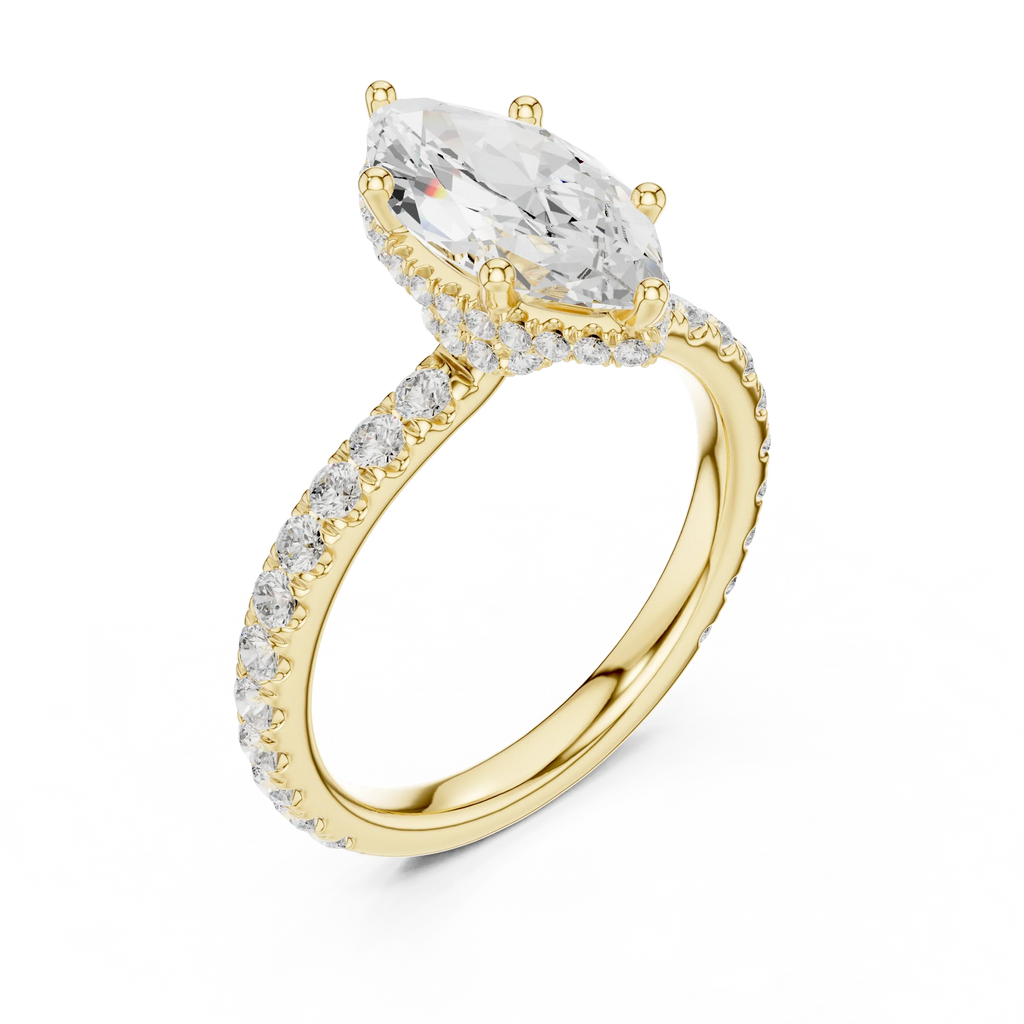2.17 CT Marquise Cut Lab Grown Hidden Halo Pave Set 14K Gold Engagement Ring