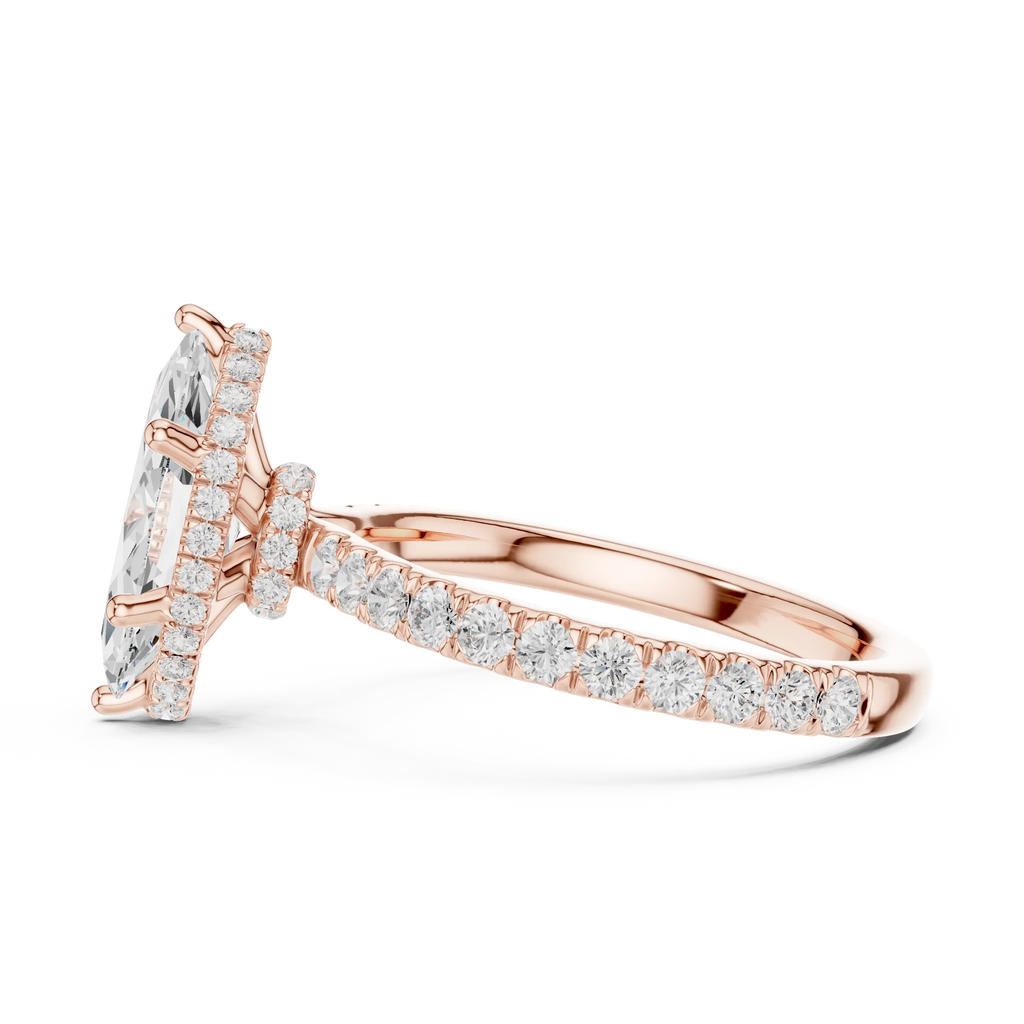 2.17 CT Marquise Cut Lab Grown Hidden Halo Pave Set 14K Gold Engagement Ring