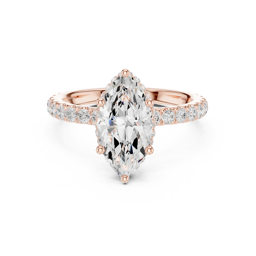 2.17 CT Marquise Cut Lab Grown Hidden Halo Pave Set 14K Gold Engagement Ring