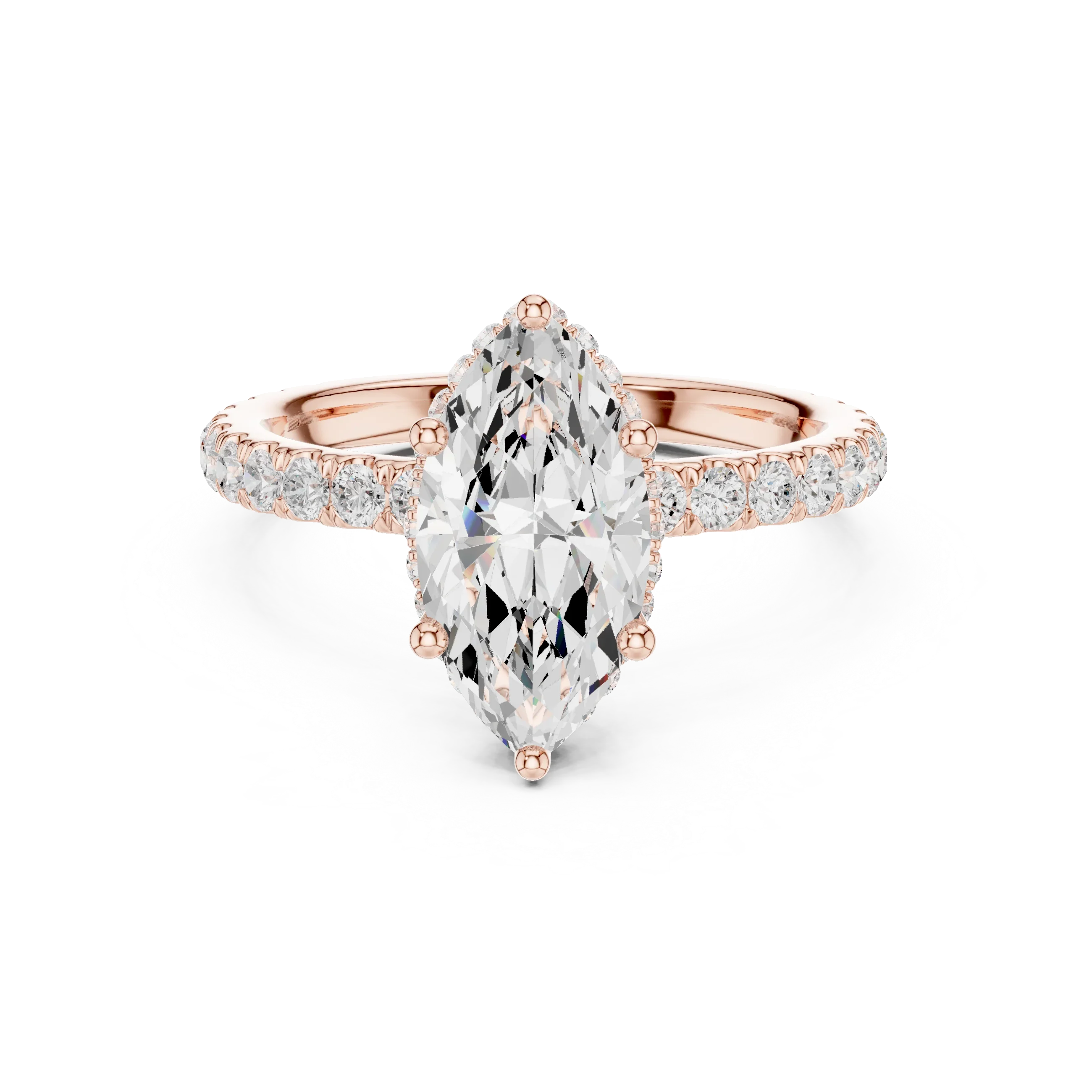 2.17 CT Marquise Cut Lab Grown Hidden Halo Pave Set 14K Gold Engagement Ring