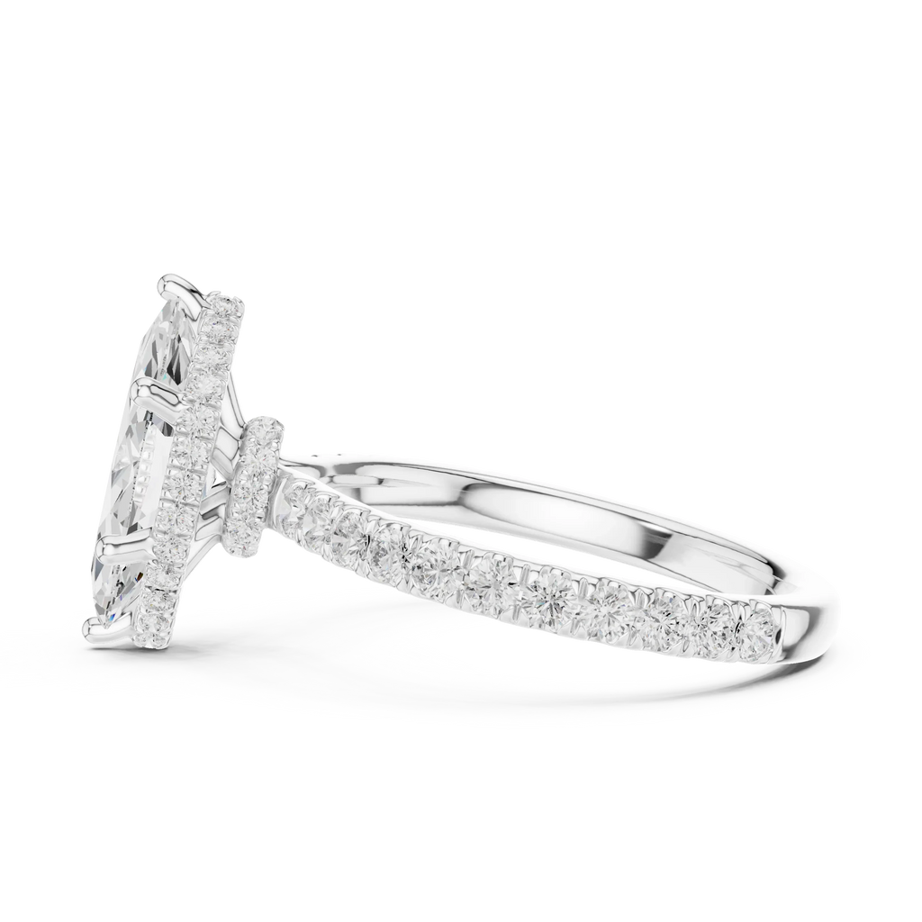 2.17 CT Marquise Cut Lab Grown Hidden Halo Pave Set 14K Gold Engagement Ring