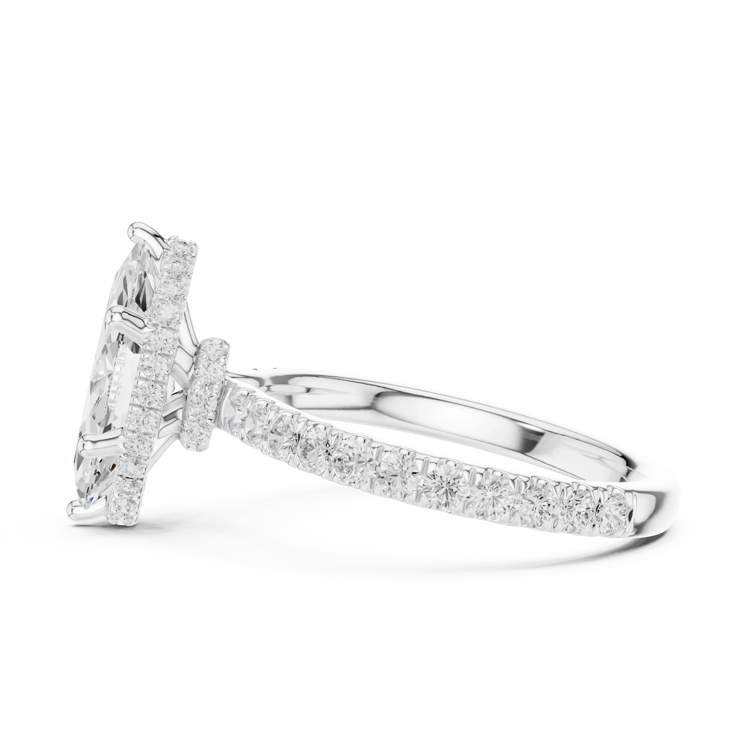 2.17 CT Marquise Cut Lab Grown Hidden Halo Pave Set 14K Gold Engagement Ring