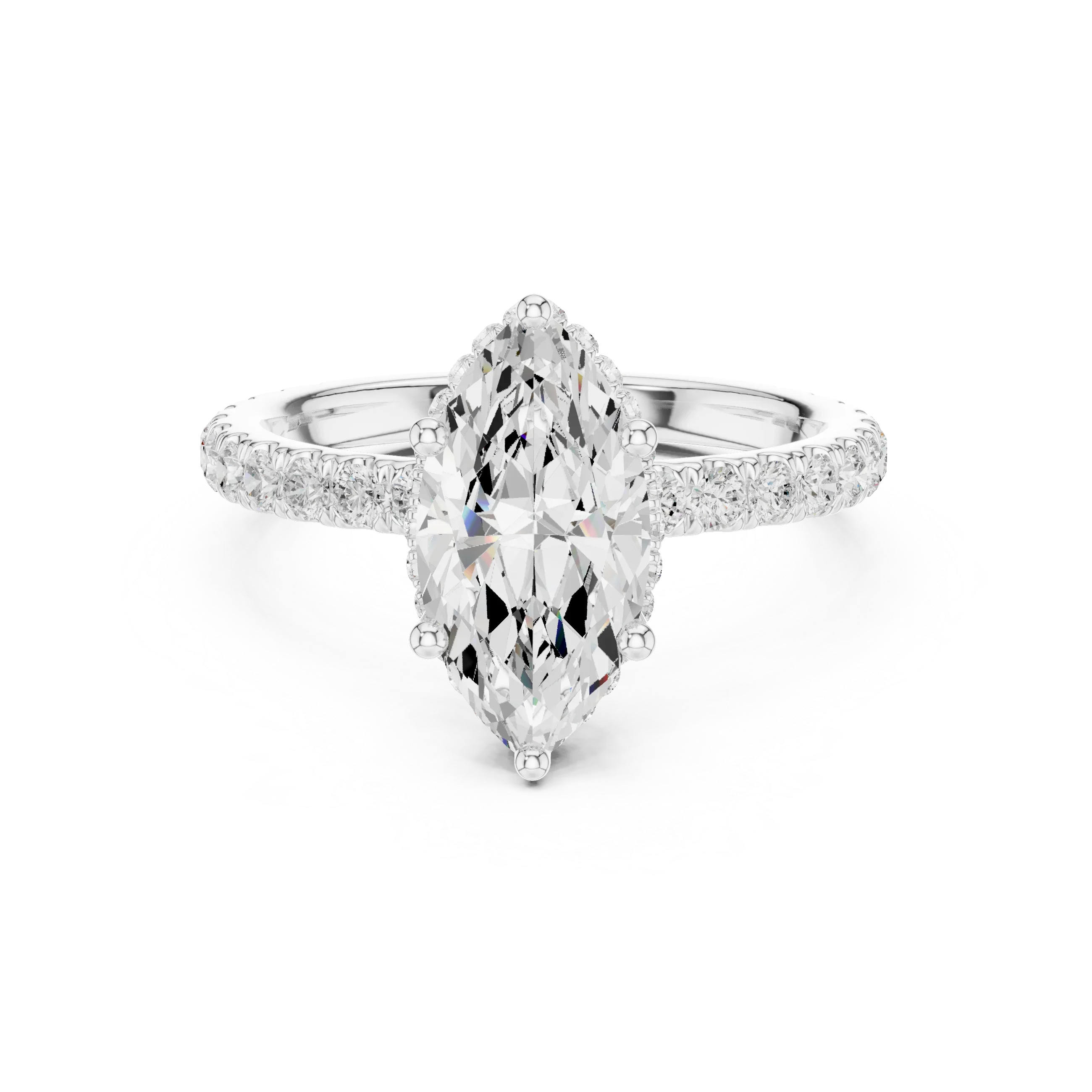 2.17 CT Marquise Cut Lab Grown Hidden Halo Pave Set 14K Gold Engagement Ring