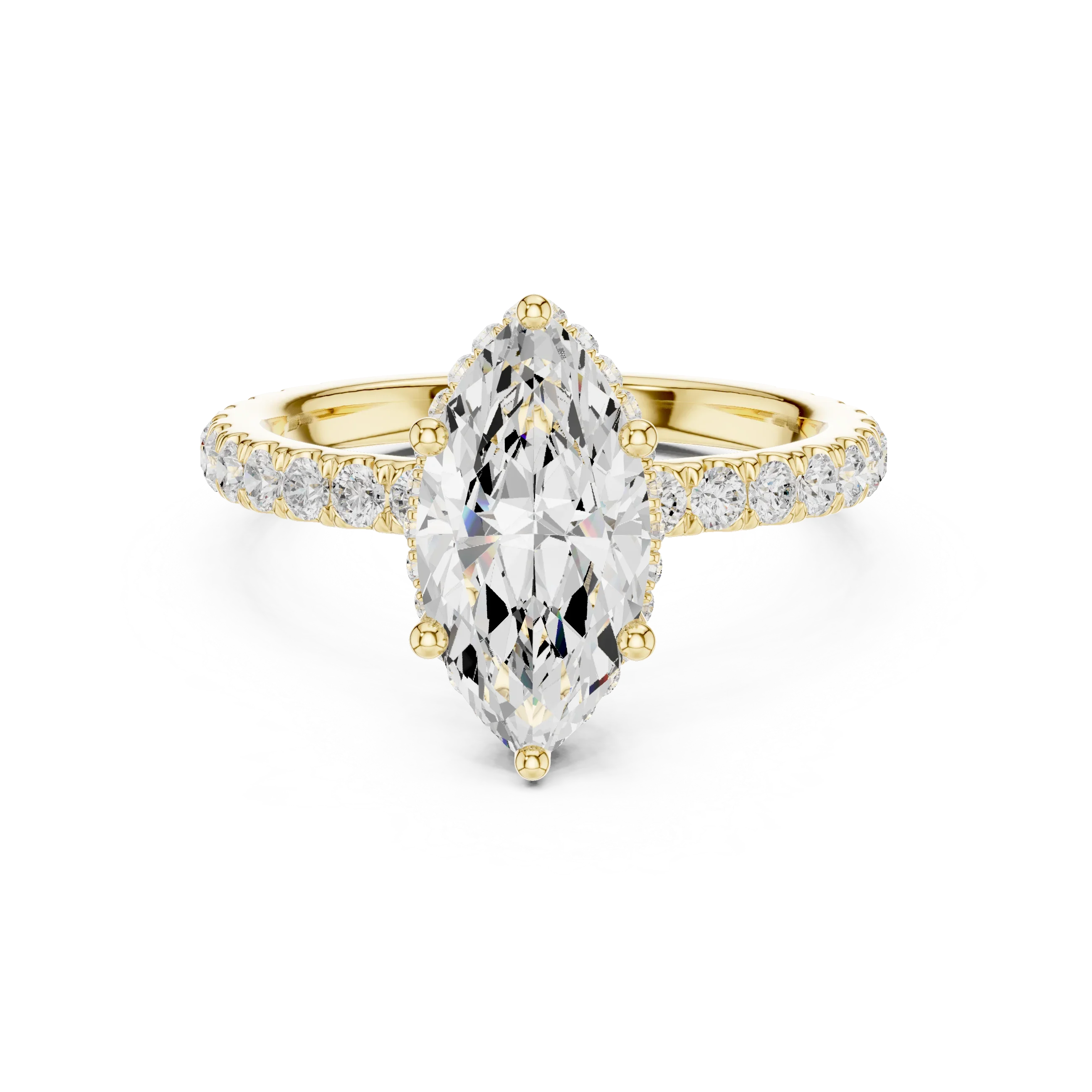 2.17 CT Marquise Cut Lab Grown Hidden Halo Pave Set 14K Gold Engagement Ring