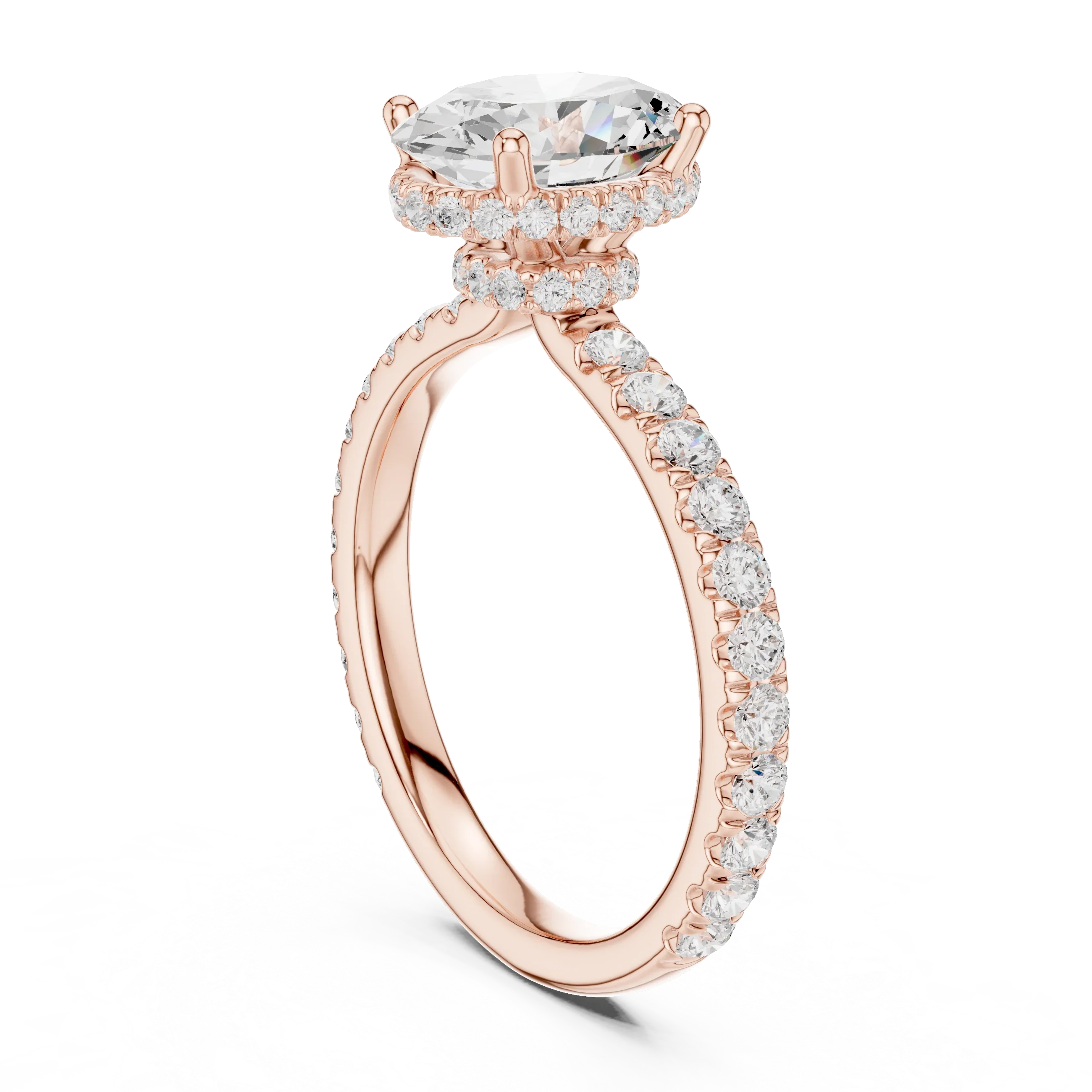 2.17 CT Oval Cut Lab Grown Hidden Halo Pave Set 14K Gold Engagement Ring