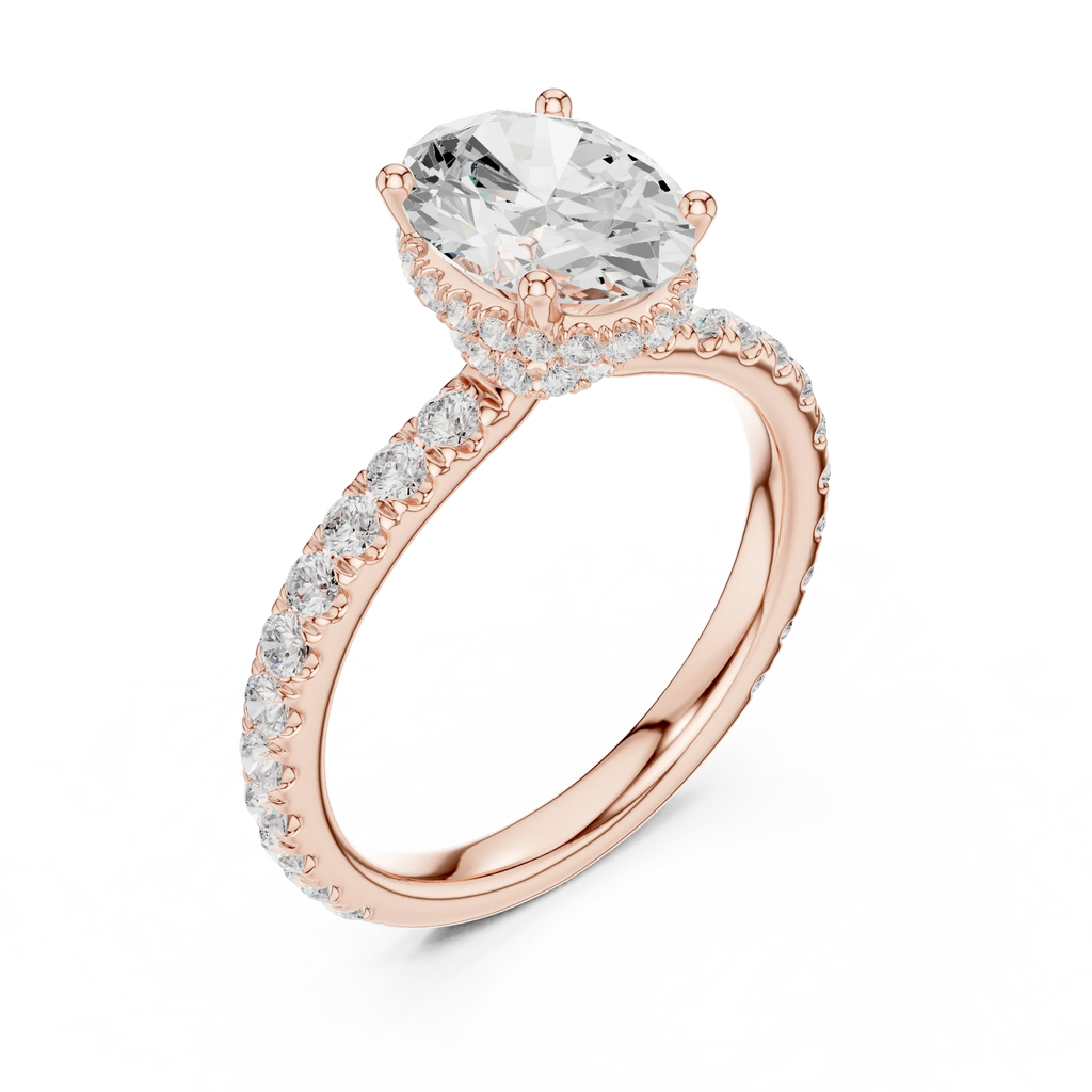 2.17 CT Oval Cut Lab Grown Hidden Halo Pave Set 14K Gold Engagement Ring