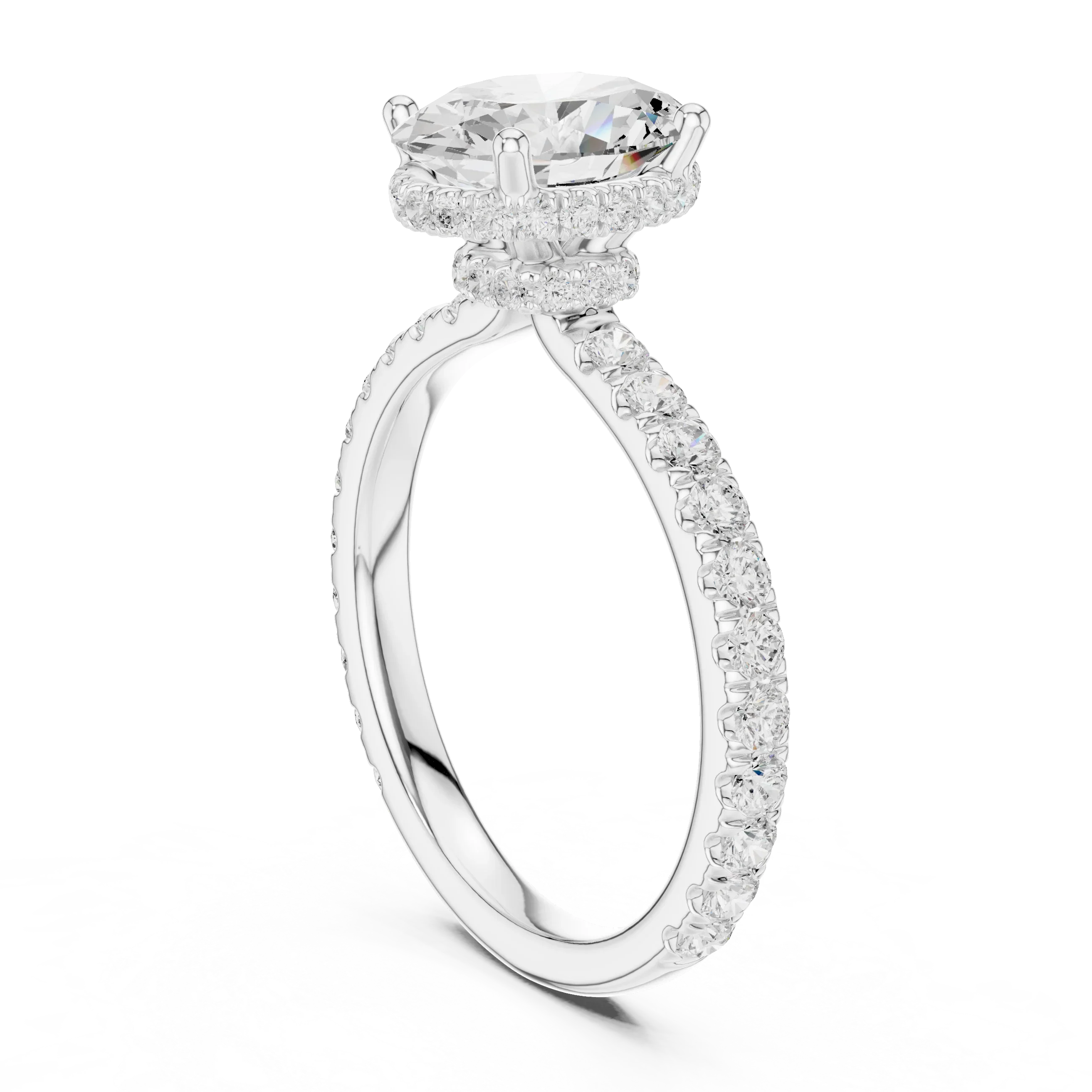 2.17 CT Oval Cut Lab Grown Hidden Halo Pave Set 14K Gold Engagement Ring