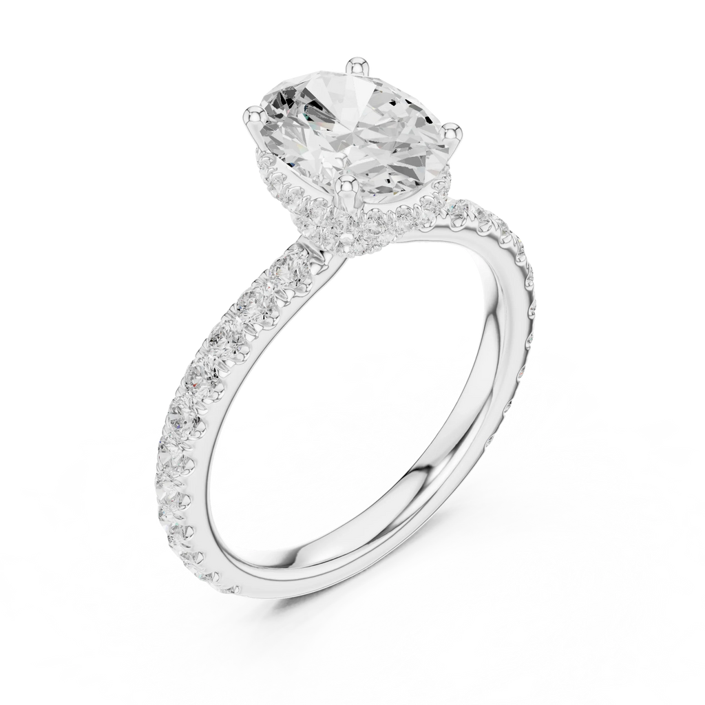 2.17 CT Oval Cut Lab Grown Hidden Halo Pave Set 14K Gold Engagement Ring