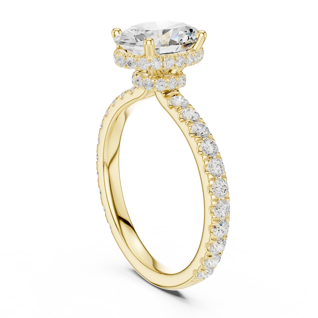 2.17 CT Oval Cut Lab Grown Hidden Halo Pave Set 14K Gold Engagement Ring