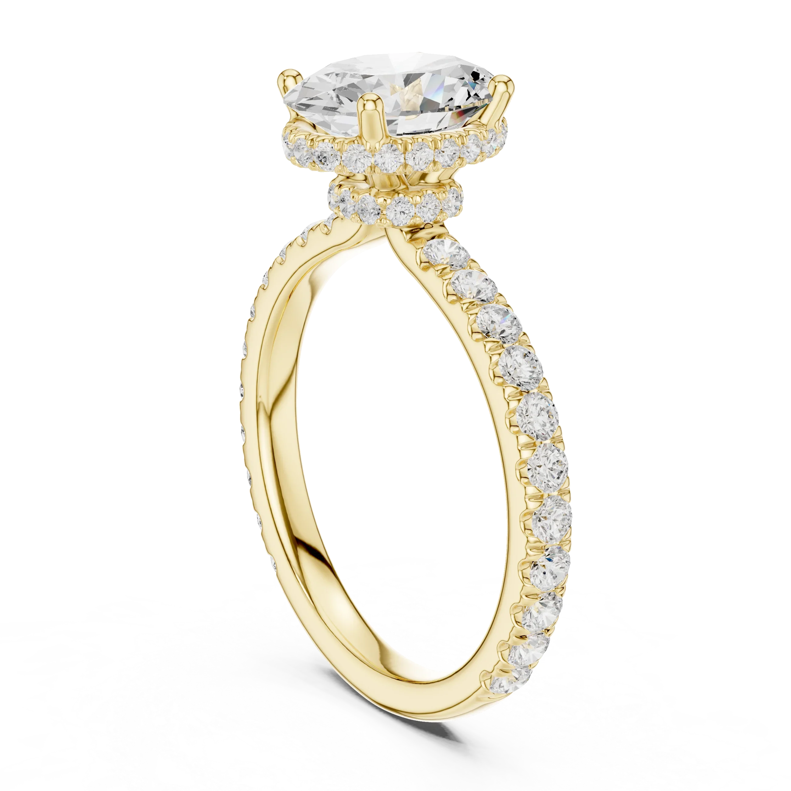 2.17 CT Oval Cut Lab Grown Hidden Halo Pave Set 14K Gold Engagement Ring