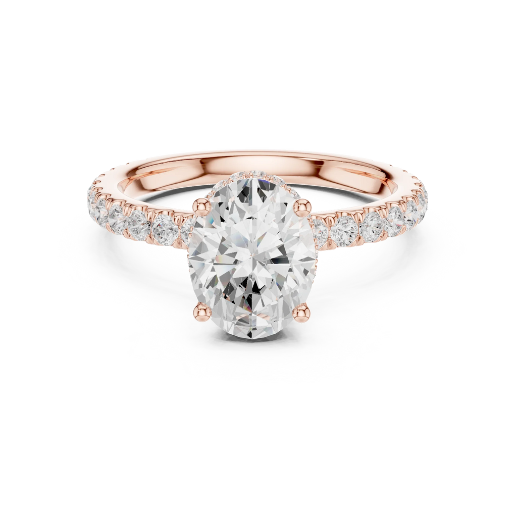 2.17 CT Oval Cut Lab Grown Hidden Halo Pave Set 14K Gold Engagement Ring