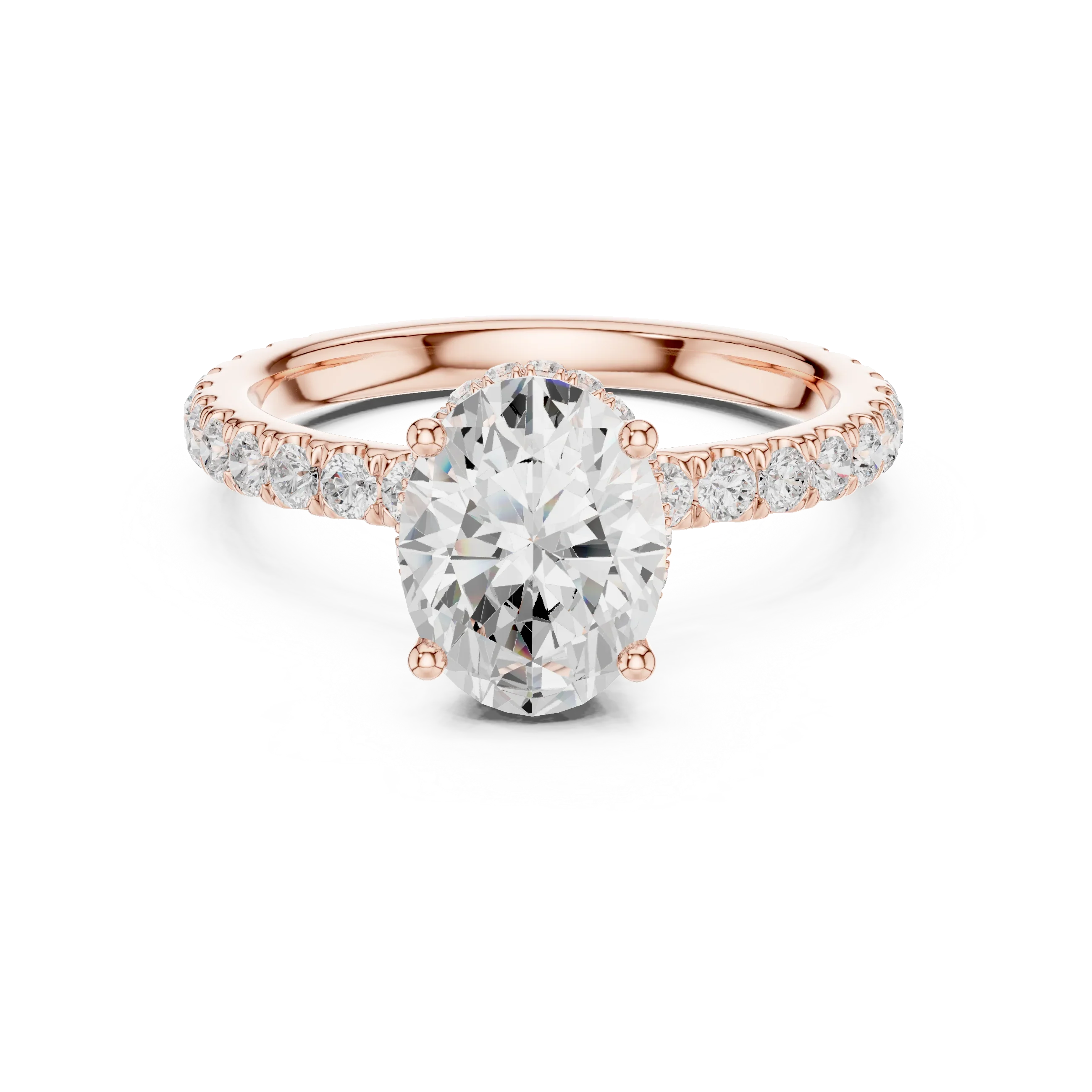 2.17 CT Oval Cut Lab Grown Hidden Halo Pave Set 14K Gold Engagement Ring