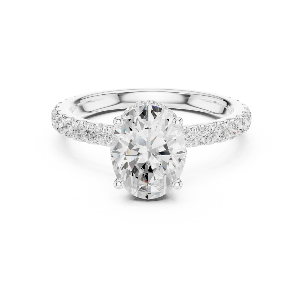 2.17 CT Oval Cut Lab Grown Hidden Halo Pave Set 14K Gold Engagement Ring