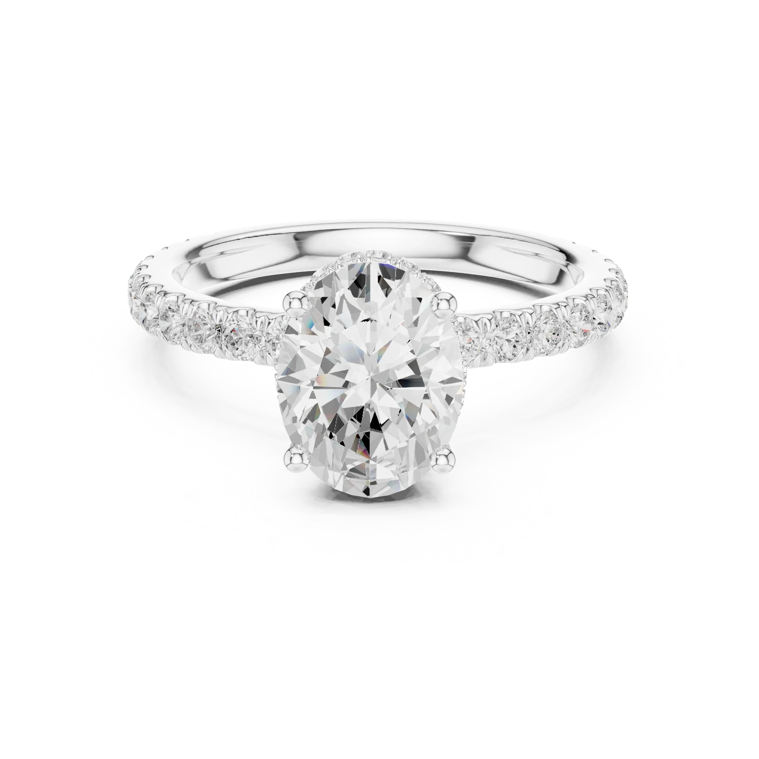 2.17 CT Oval Cut Lab Grown Hidden Halo Pave Set 14K Gold Engagement Ring