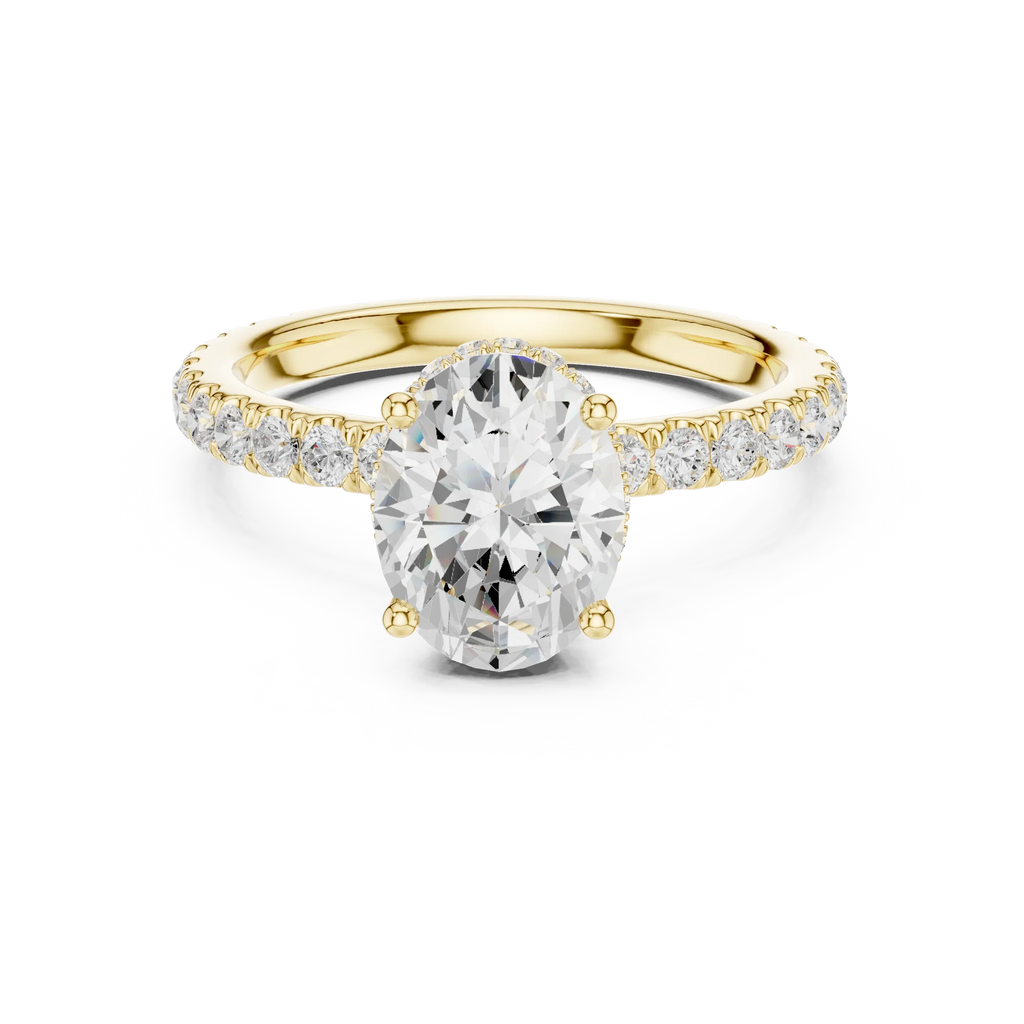 2.17 CT Oval Cut Lab Grown Hidden Halo Pave Set 14K Gold Engagement Ring