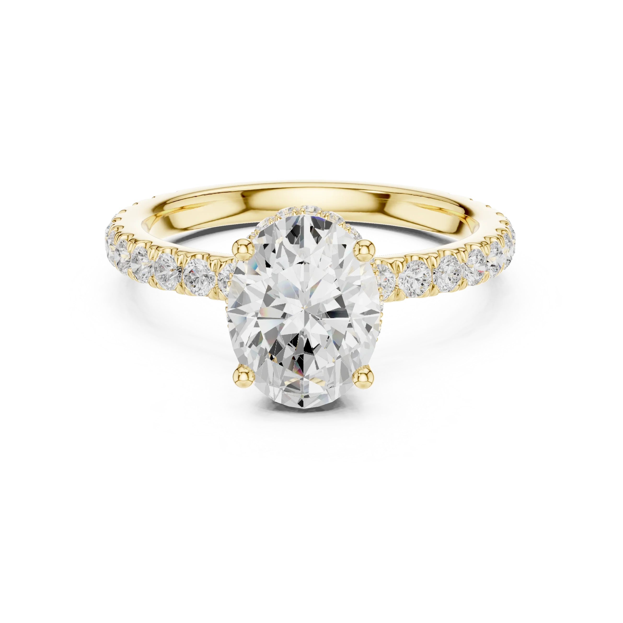 2.17 CT Oval Cut Lab Grown Hidden Halo Pave Set 14K Gold Engagement Ring