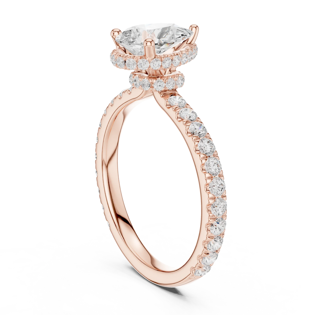2.17 CT Pear Cut Lab Grown Hidden Halo Pave Set 14K Gold Engagement Ring