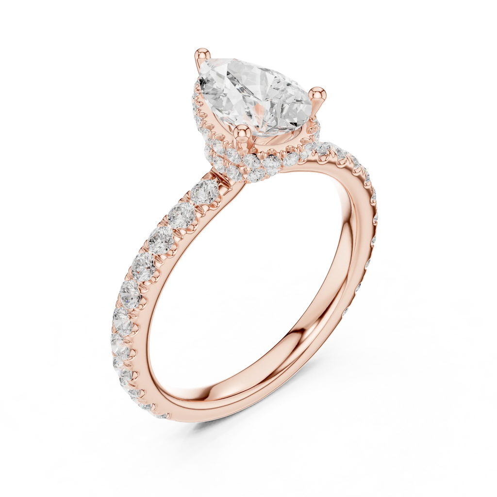 2.17 CT Pear Cut Lab Grown Hidden Halo Pave Set 14K Gold Engagement Ring