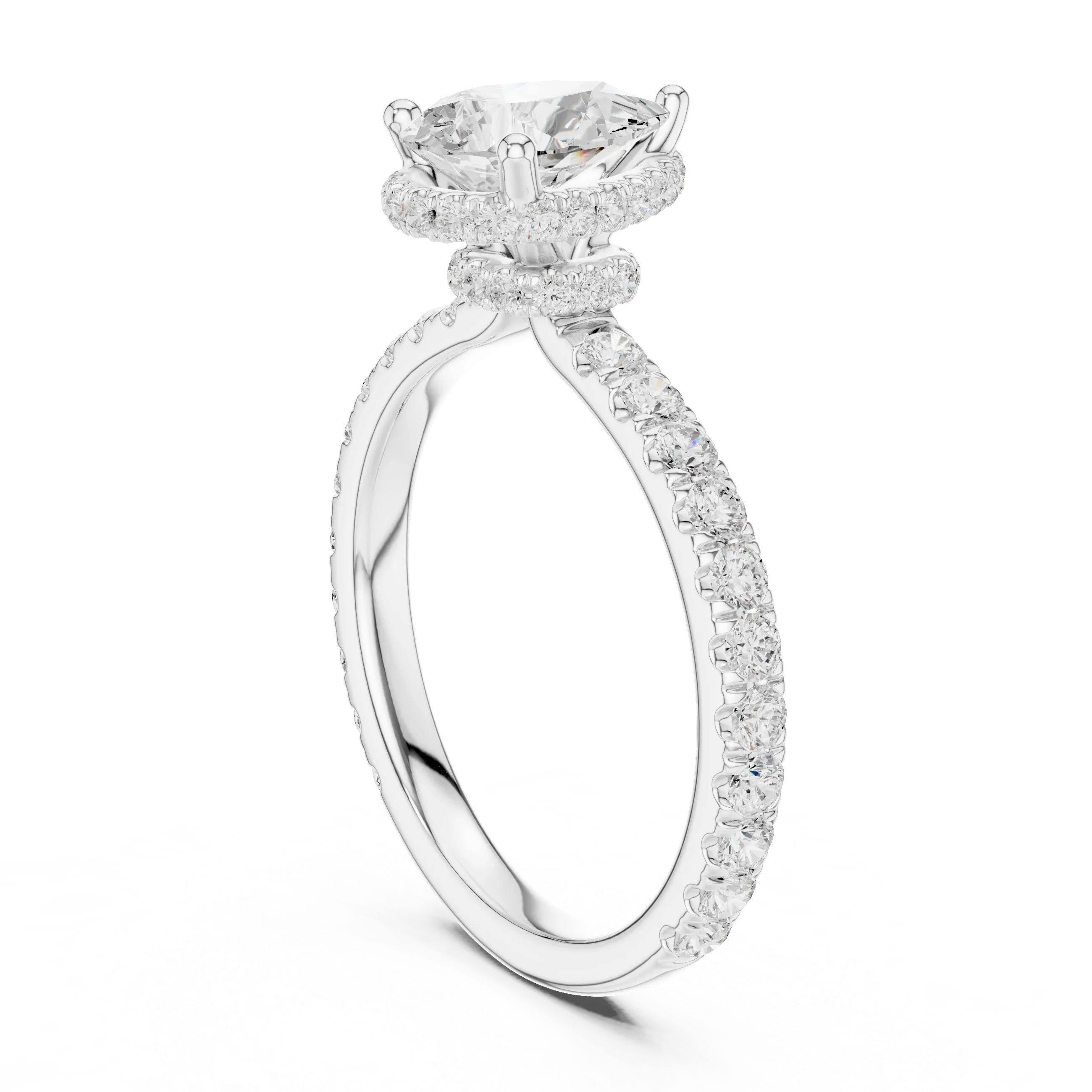 2.17 CT Pear Cut Lab Grown Hidden Halo Pave Set 14K Gold Engagement Ring