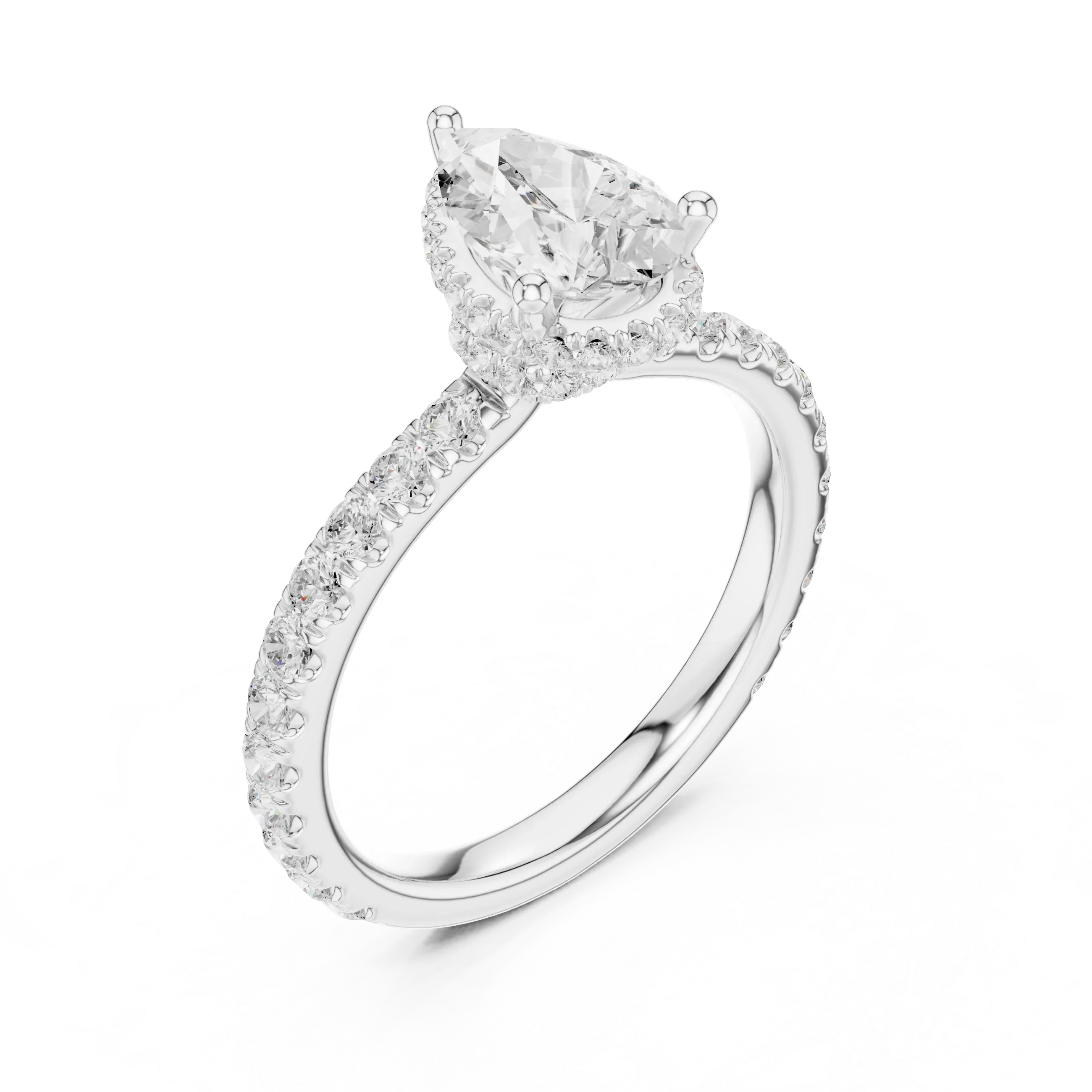 2.17 CT Pear Cut Lab Grown Hidden Halo Pave Set 14K Gold Engagement Ring