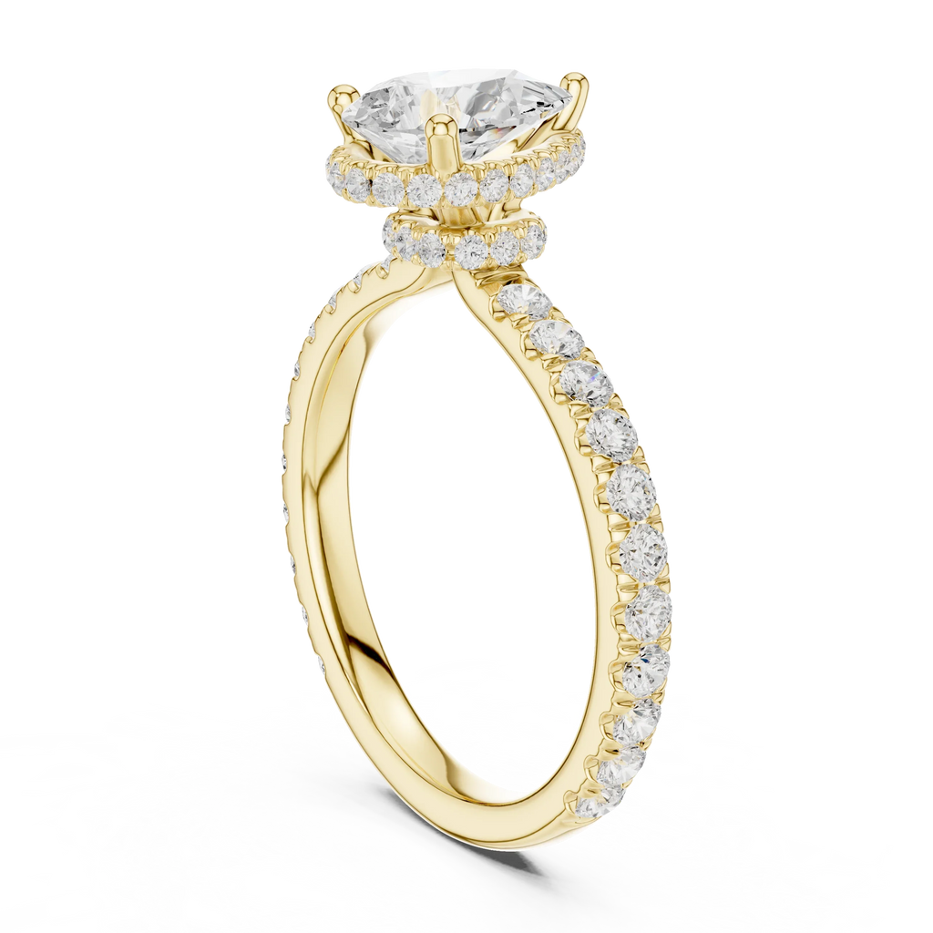 2.17 CT Pear Cut Lab Grown Hidden Halo Pave Set 14K Gold Engagement Ring