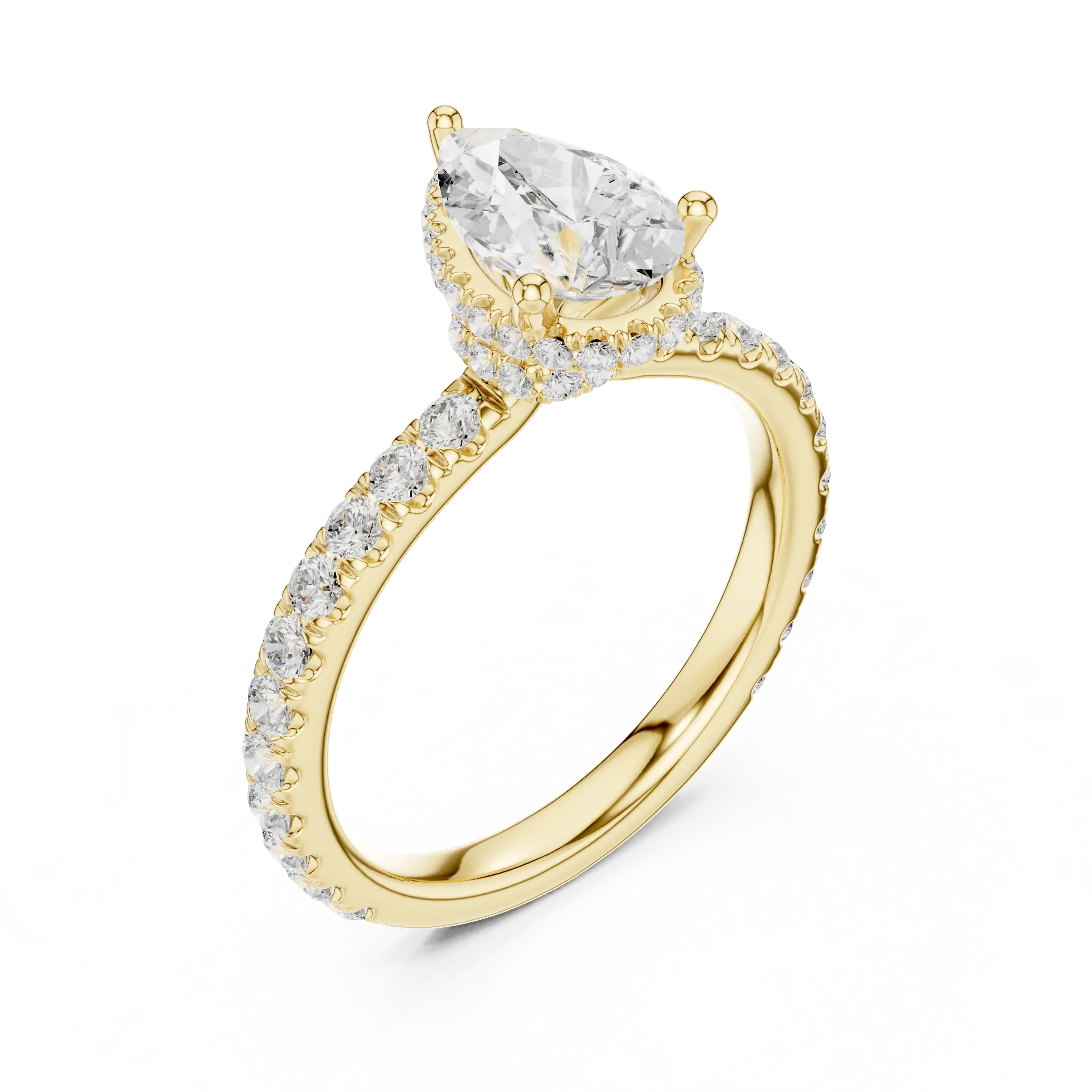 2.17 CT Pear Cut Lab Grown Hidden Halo Pave Set 14K Gold Engagement Ring