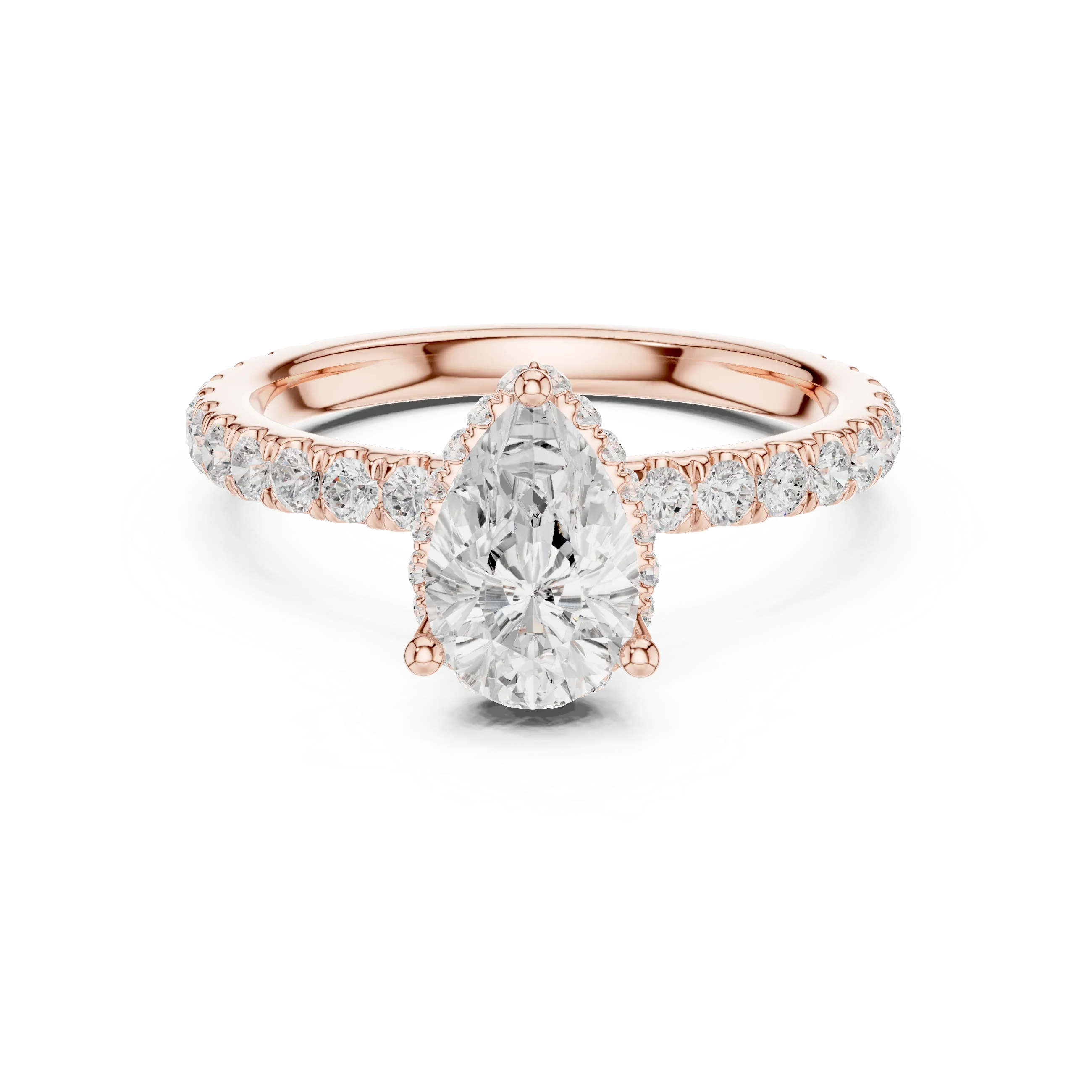 2.17 CT Pear Cut Lab Grown Hidden Halo Pave Set 14K Gold Engagement Ring
