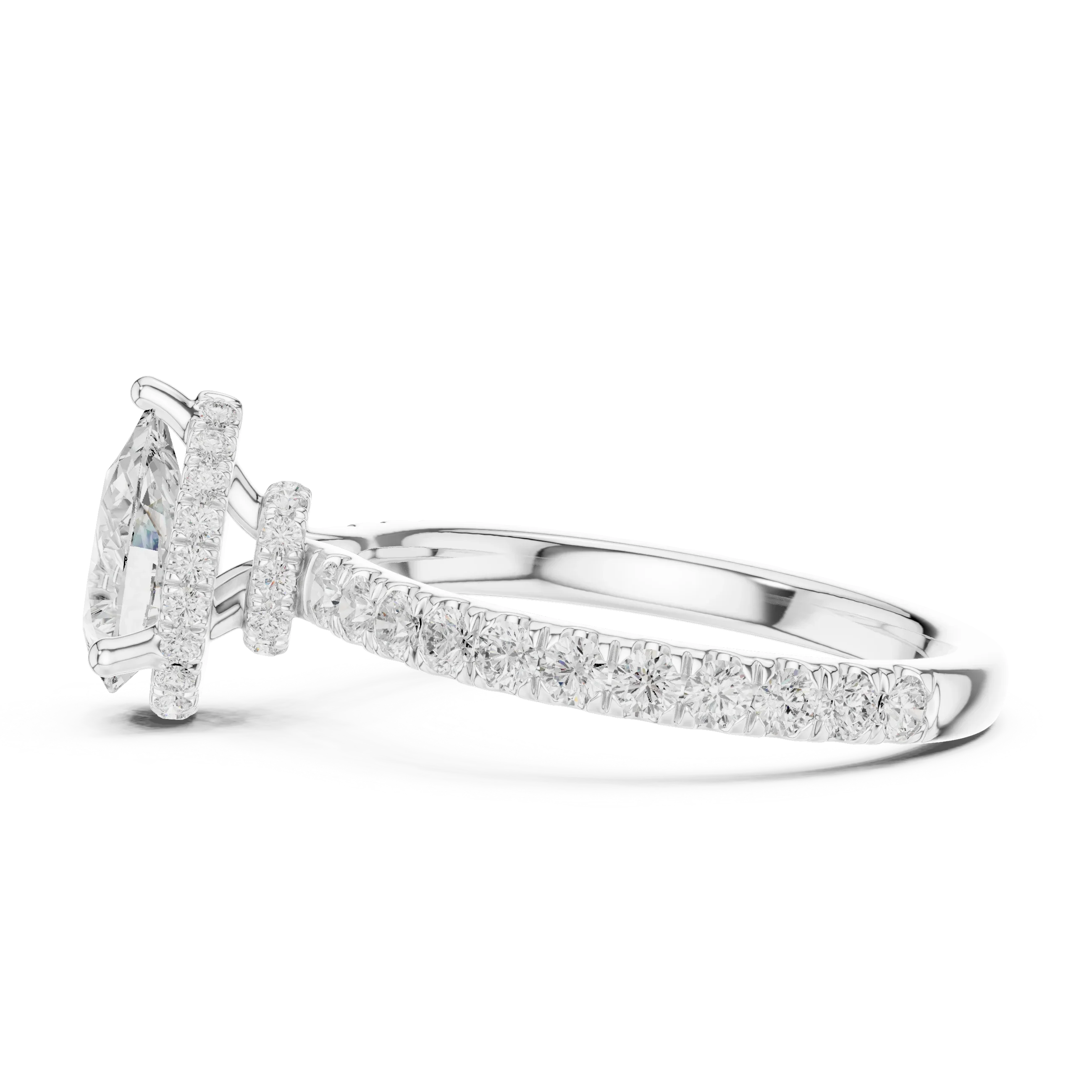 2.17 CT Pear Cut Lab Grown Hidden Halo Pave Set 14K Gold Engagement Ring