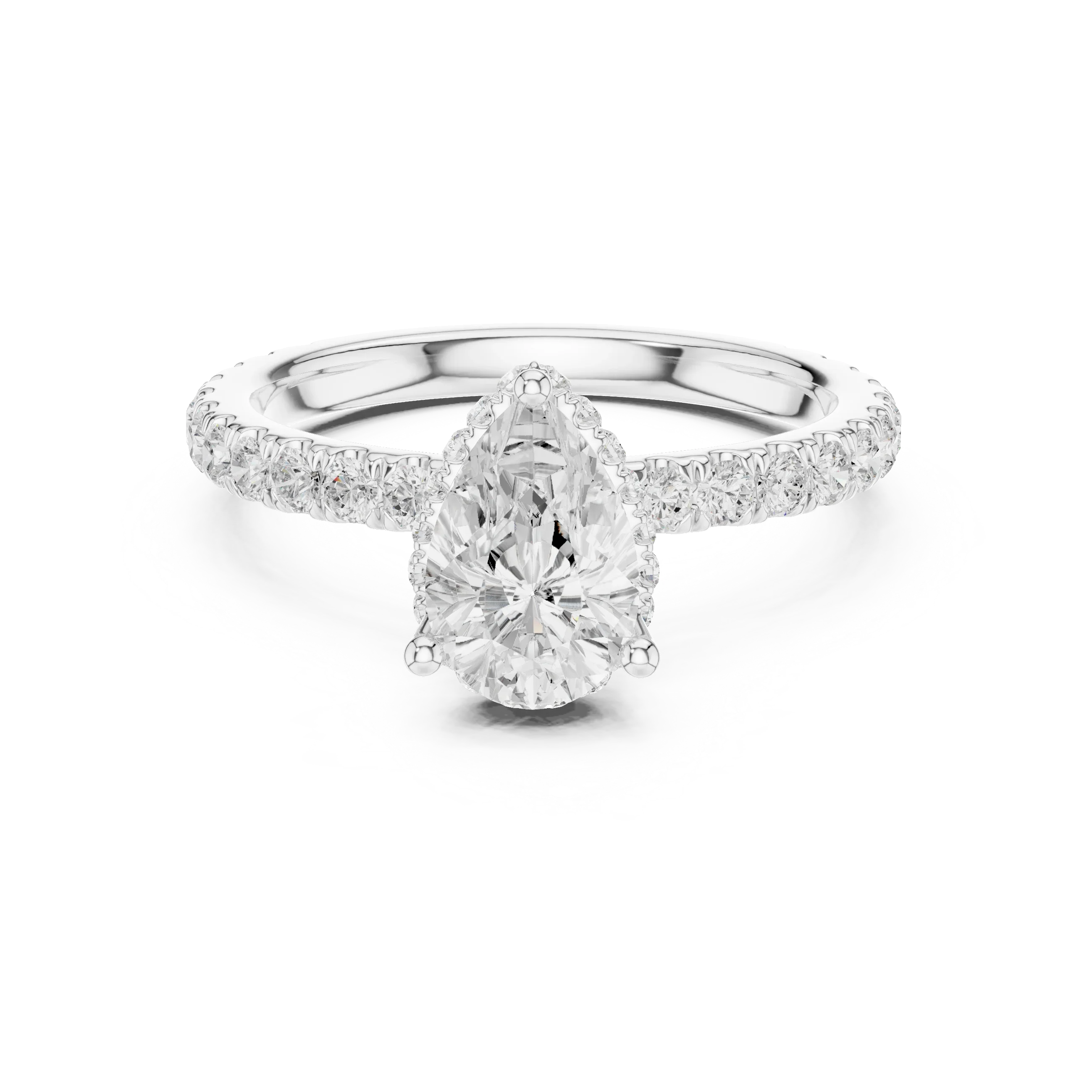 2.17 CT Pear Cut Lab Grown Hidden Halo Pave Set 14K Gold Engagement Ring