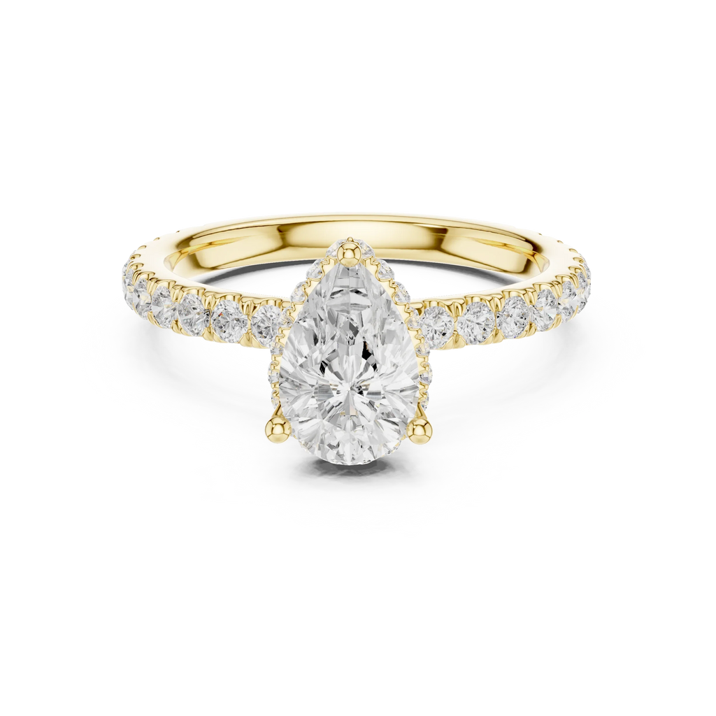 2.17 CT Pear Cut Lab Grown Hidden Halo Pave Set 14K Gold Engagement Ring