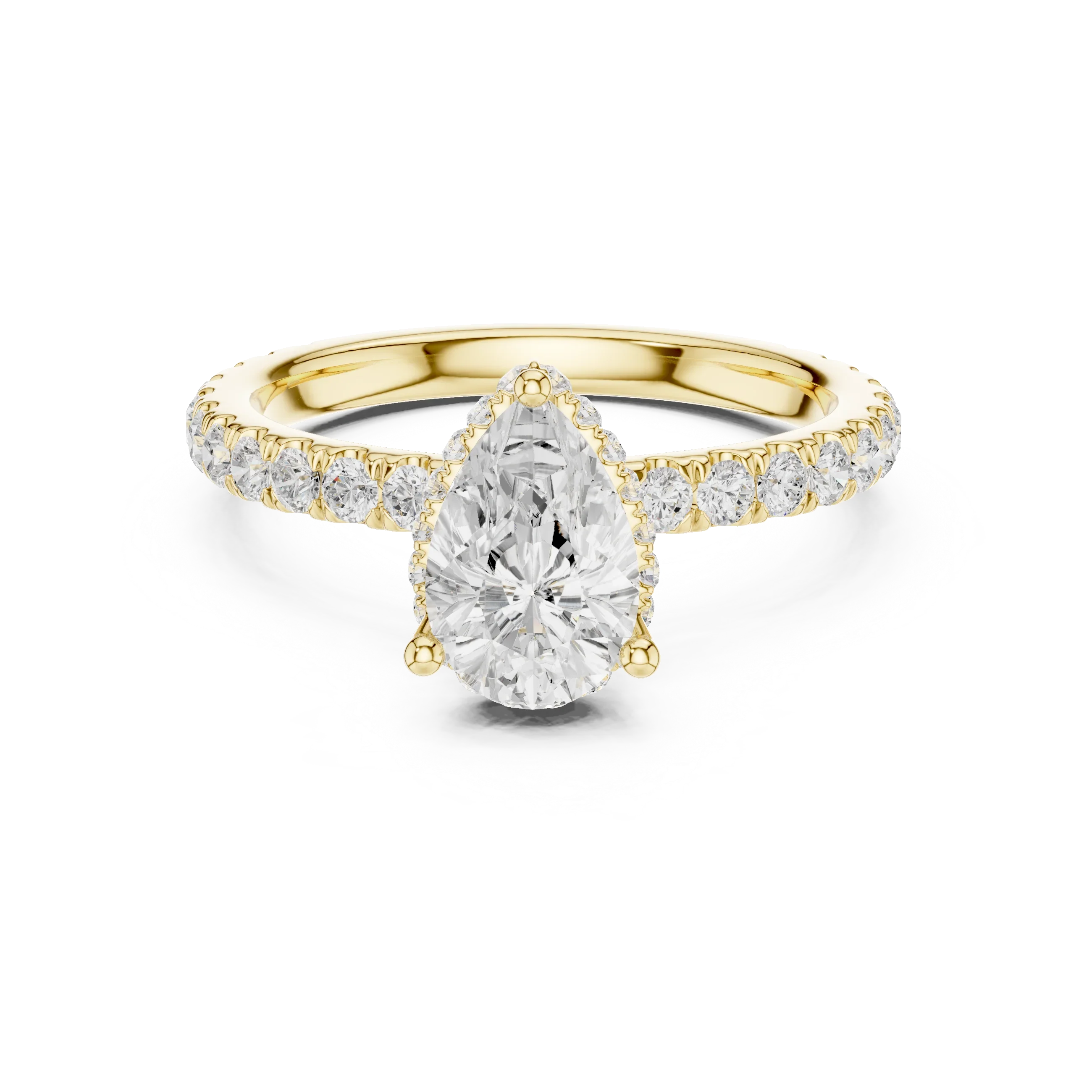 2.17 CT Pear Cut Lab Grown Hidden Halo Pave Set 14K Gold Engagement Ring