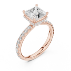2.17 CT Princess Cut Lab Grown Hidden Halo Pave Set 14K Gold Engagement Ring