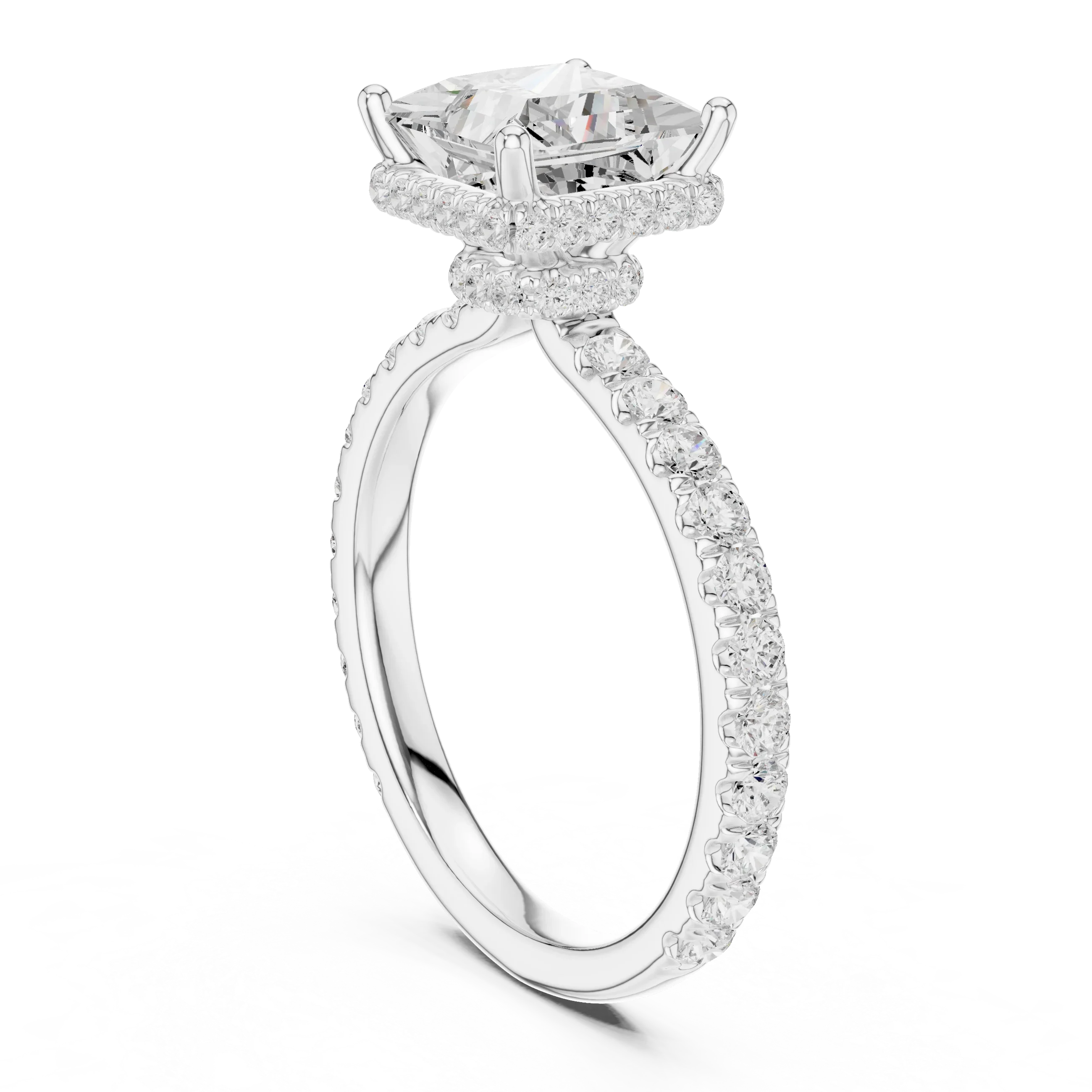 2.17 CT Princess Cut Lab Grown Hidden Halo Pave Set 14K Gold Engagement Ring