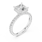 2.17 CT Princess Cut Lab Grown Hidden Halo Pave Set 14K Gold Engagement Ring