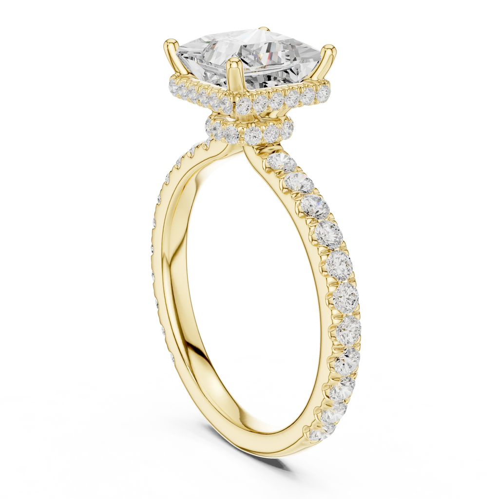 2.17 CT Princess Cut Lab Grown Hidden Halo Pave Set 14K Gold Engagement Ring