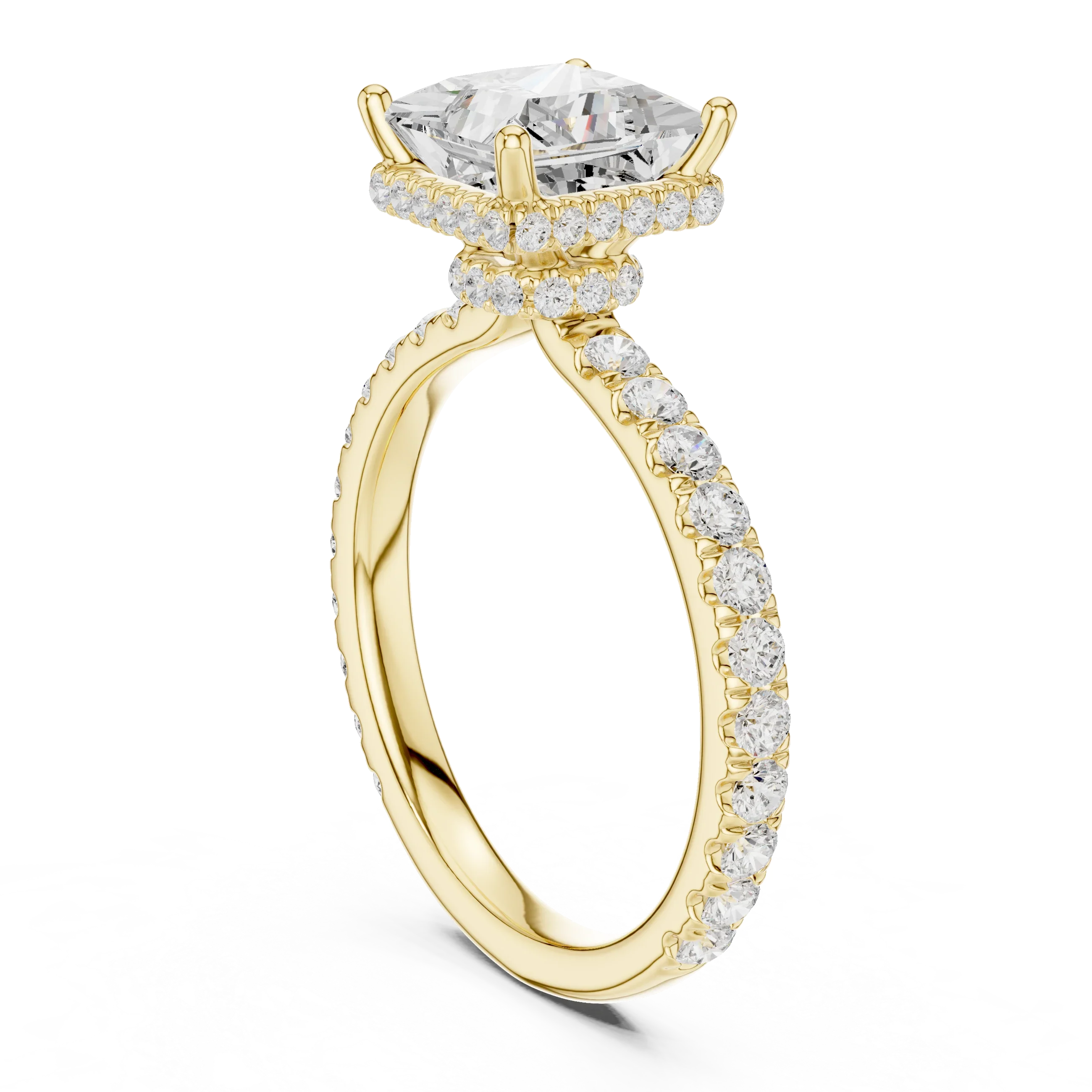 2.17 CT Princess Cut Lab Grown Hidden Halo Pave Set 14K Gold Engagement Ring