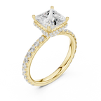 2.17 CT Princess Cut Lab Grown Hidden Halo Pave Set 14K Gold Engagement Ring