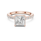 2.17 CT Princess Cut Lab Grown Hidden Halo Pave Set 14K Gold Engagement Ring