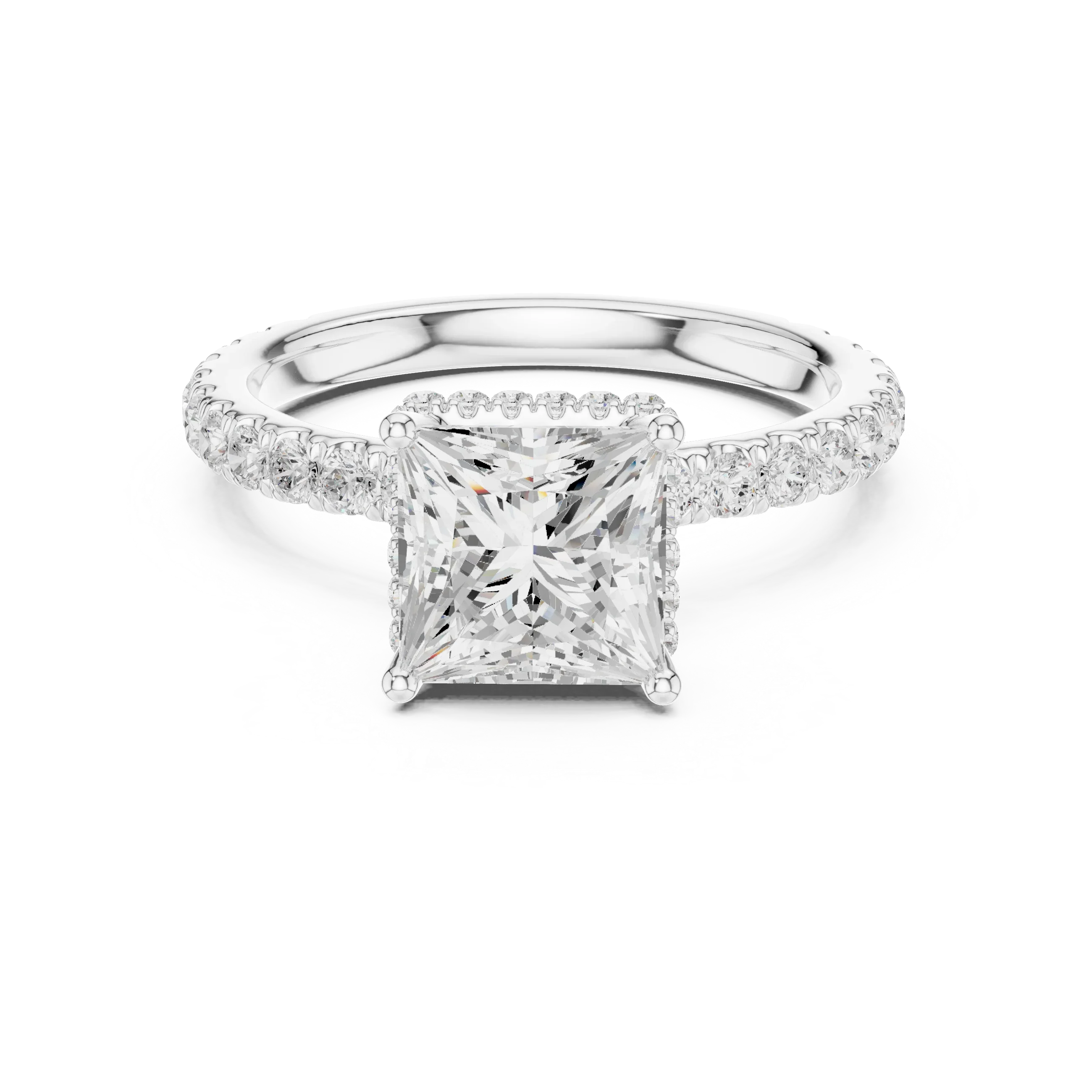 2.17 CT Princess Cut Lab Grown Hidden Halo Pave Set 14K Gold Engagement Ring