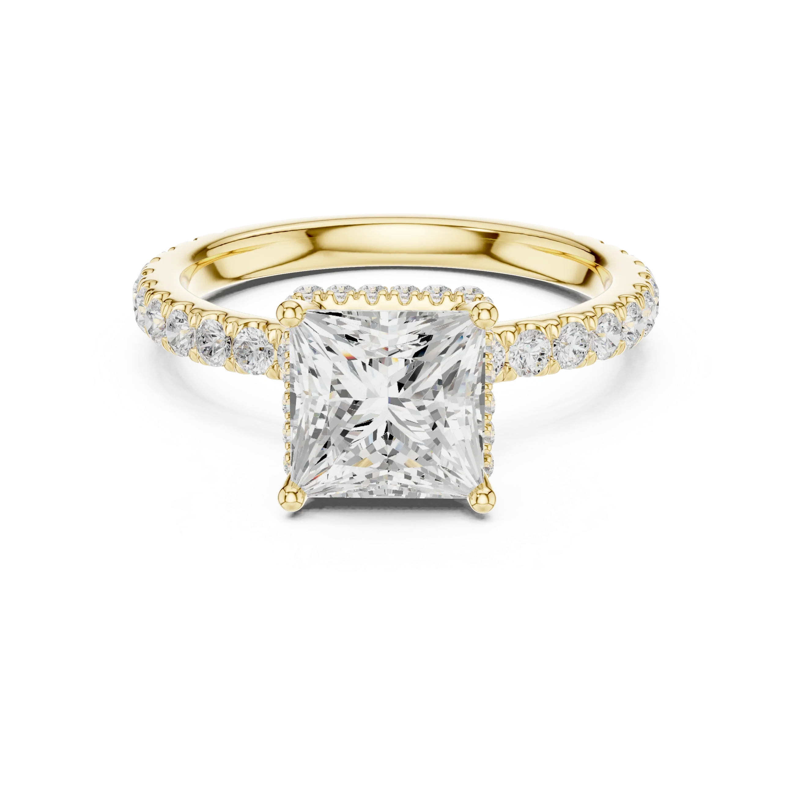 2.17 CT Princess Cut Lab Grown Hidden Halo Pave Set 14K Gold Engagement Ring
