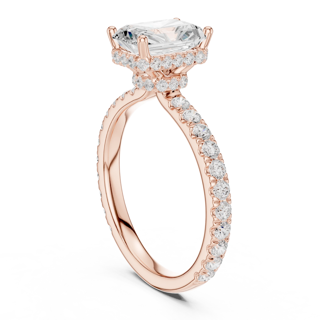 2.17 CT Radiant Cut Lab Grown Hidden Halo Pave Set 14K Gold Engagement Ring