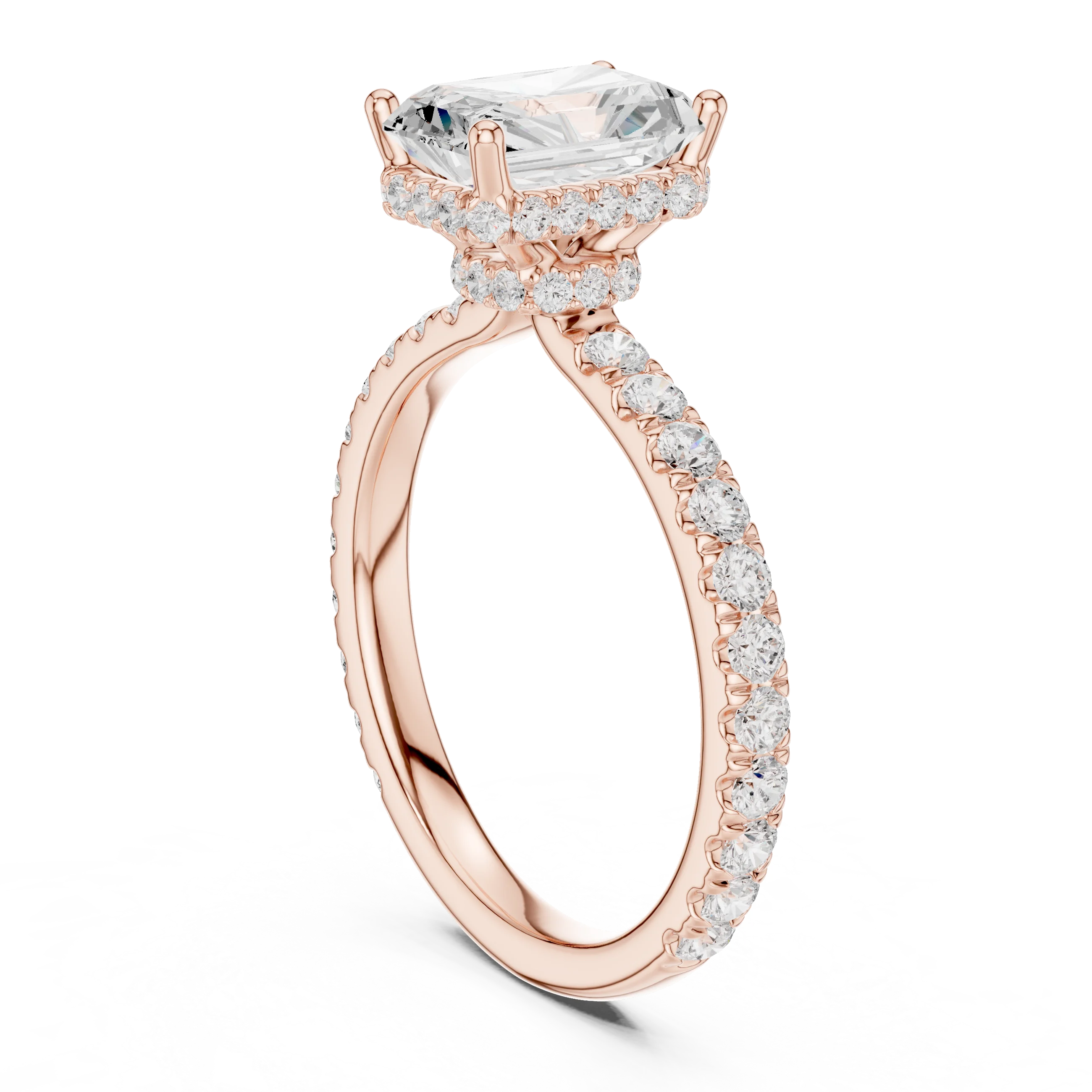 2.17 CT Radiant Cut Lab Grown Hidden Halo Pave Set 14K Gold Engagement Ring