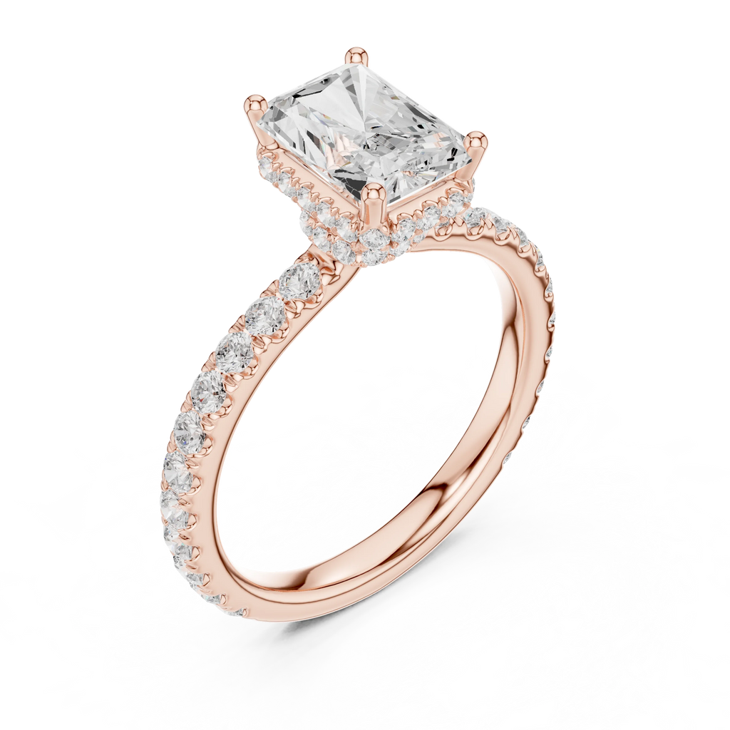 2.17 CT Radiant Cut Lab Grown Hidden Halo Pave Set 14K Gold Engagement Ring