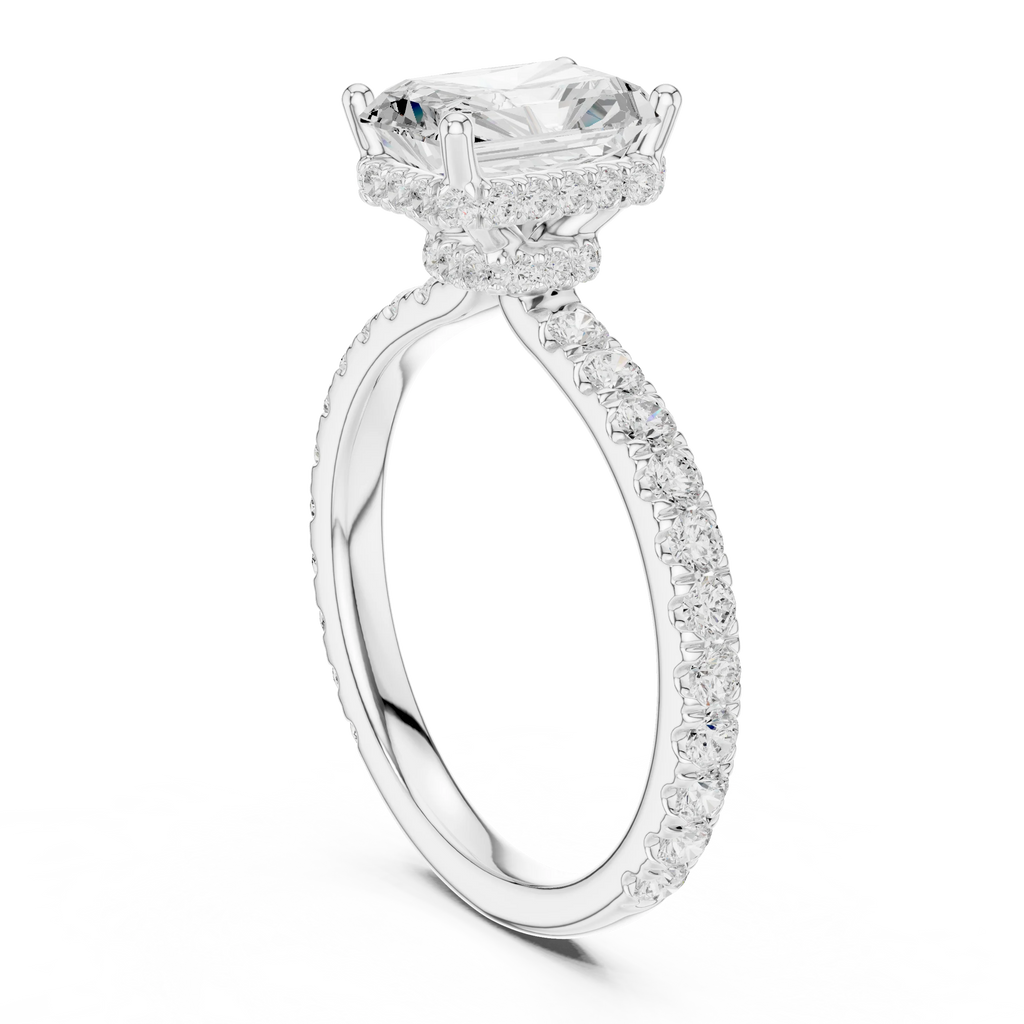 2.17 CT Radiant Cut Lab Grown Hidden Halo Pave Set 14K Gold Engagement Ring